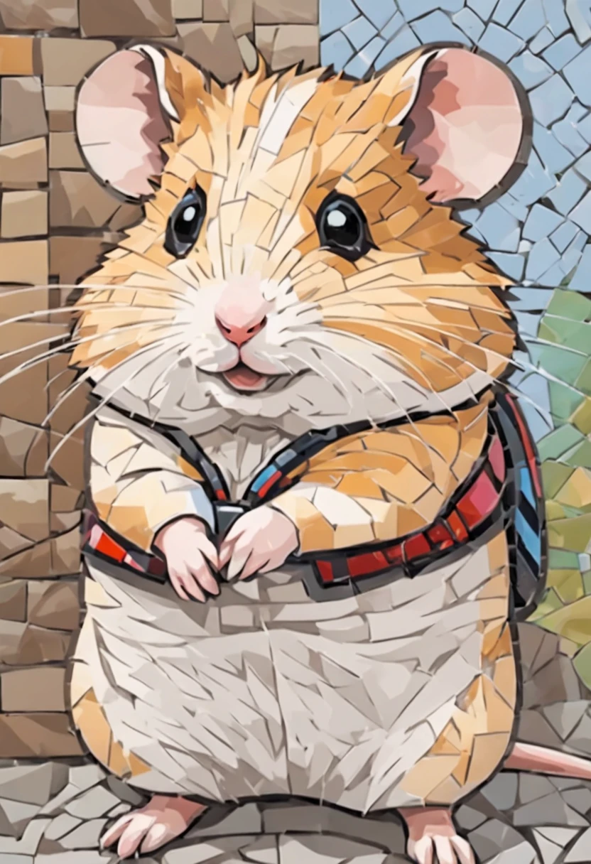 Portrait of A hamster Adventurer in mosaic style
