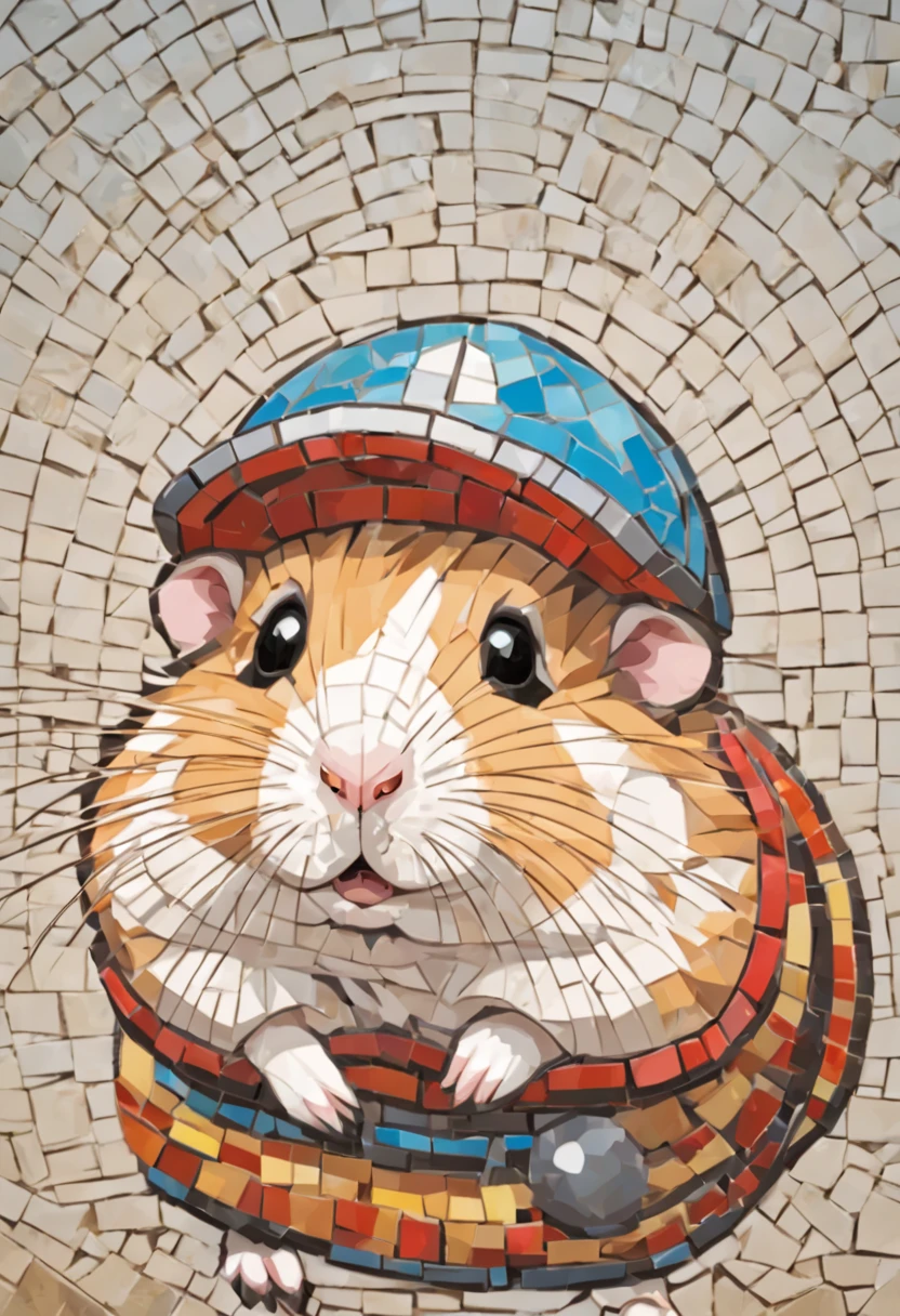 Portrait of A hamster Adventurer in mosaic style