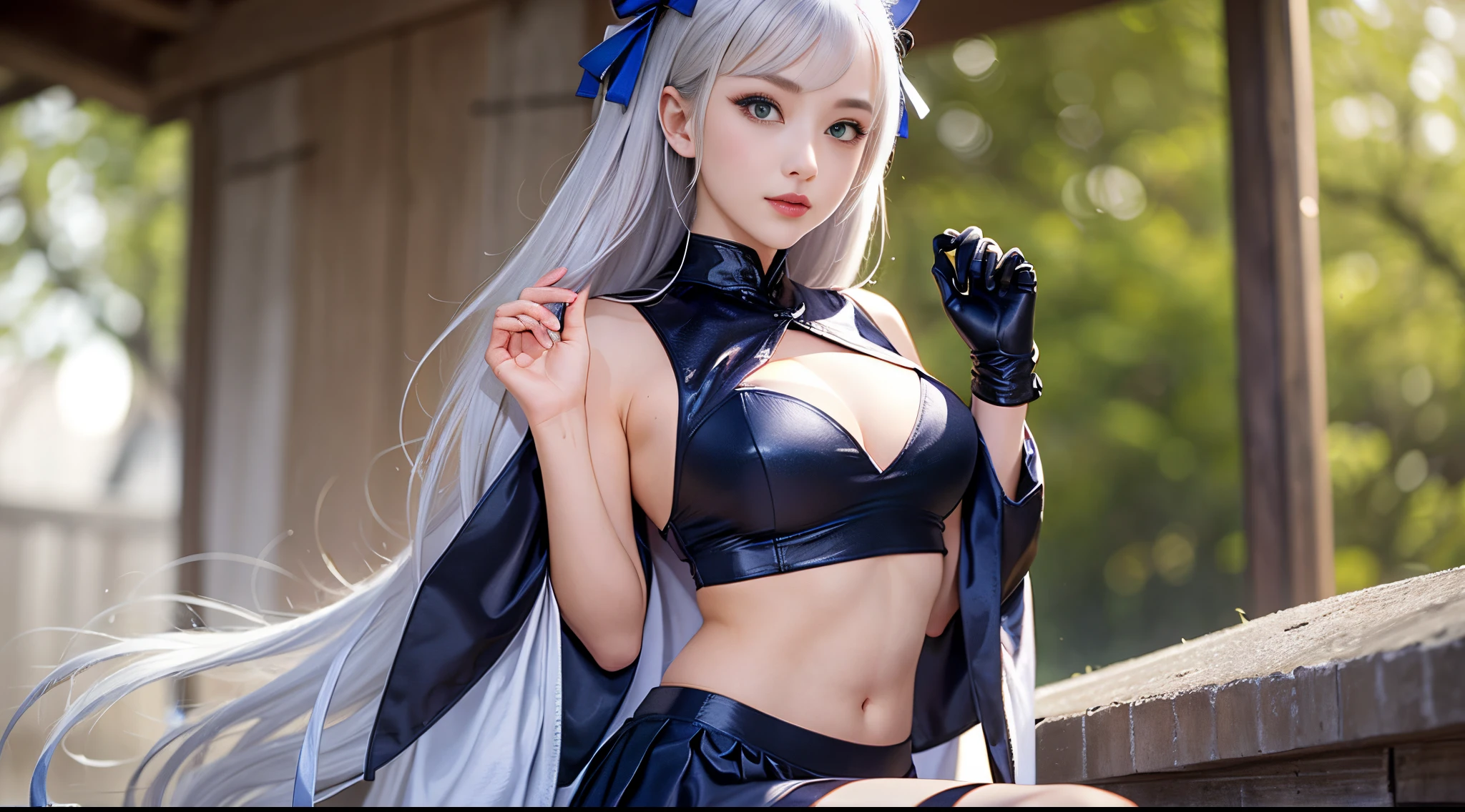 1 busty girl, Yingshi. Luigi (azur lane), Eternal, upper part of body, a skirt, silver slit dress, (Clothing that exposes:1.3), scenecy,, anirl, Best quality, 超高分辨率,