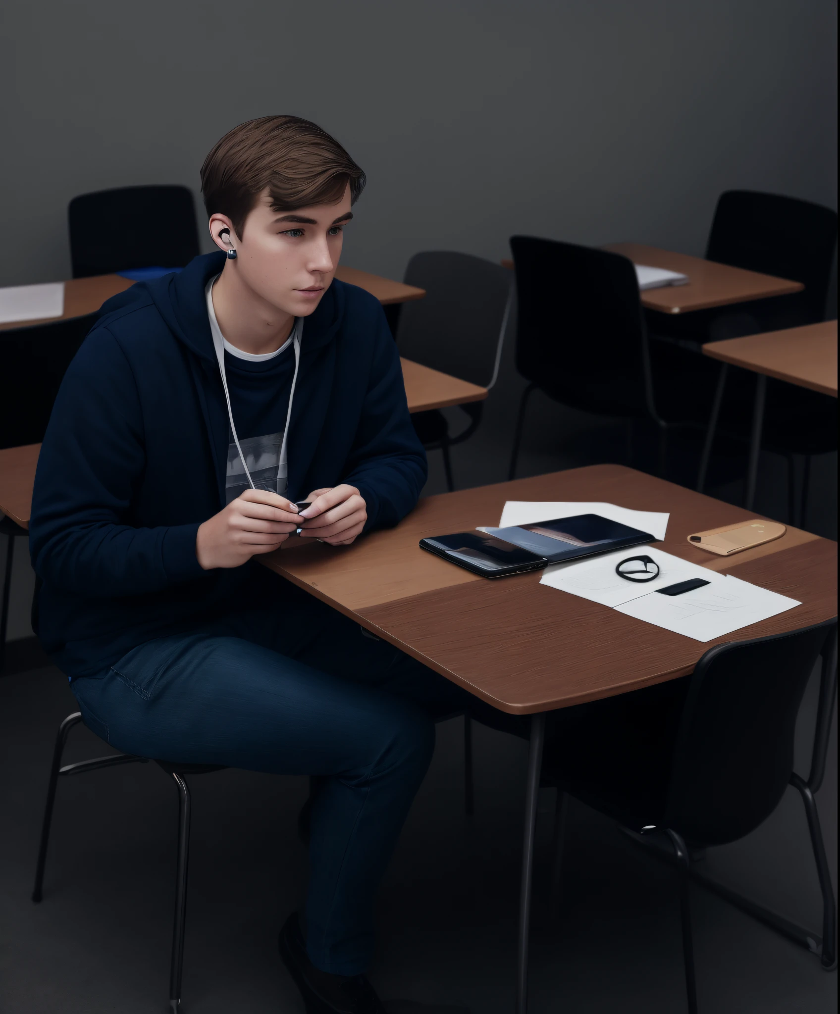 photograph of young white male college student substitute teacher with airpods in