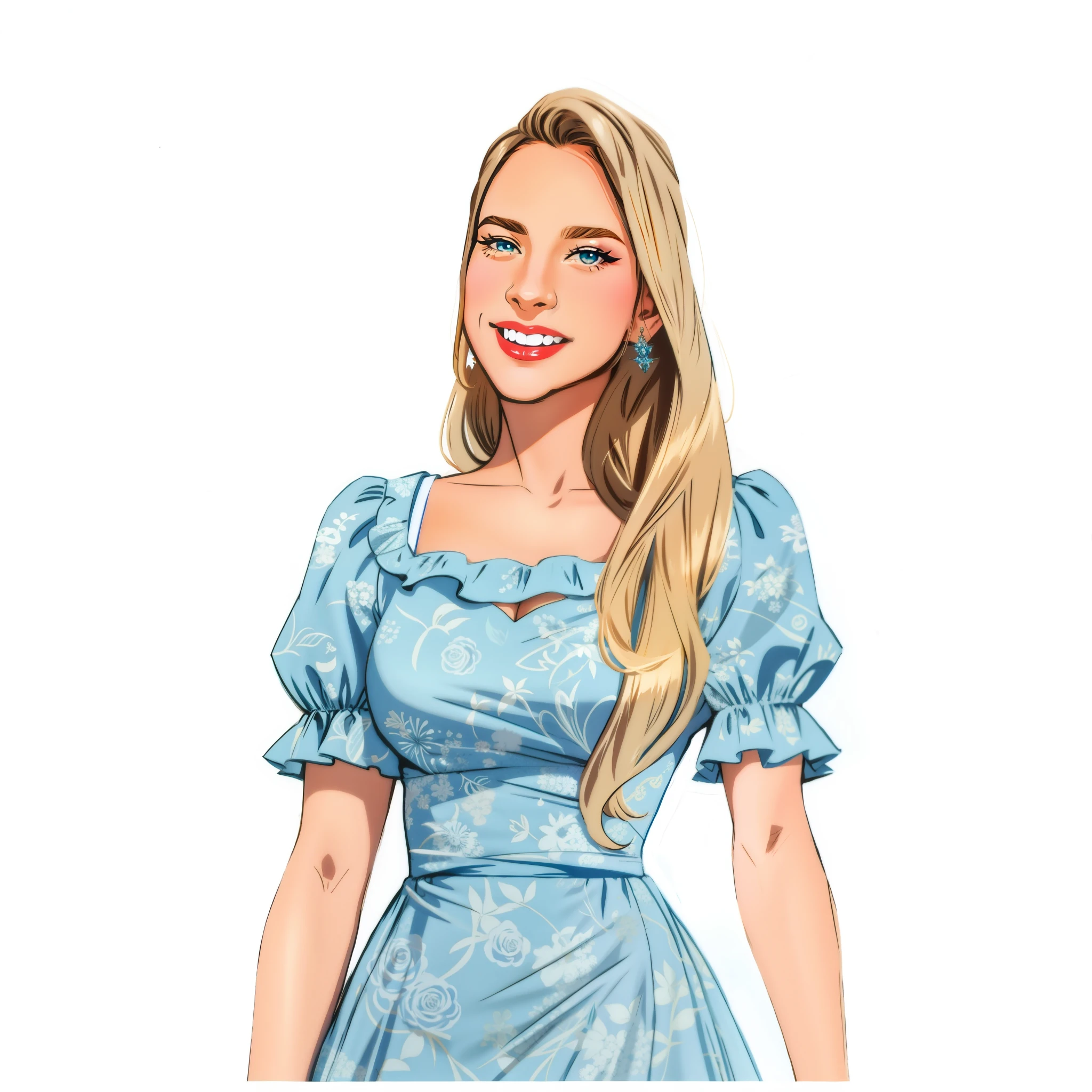 uma garota de vestido azul