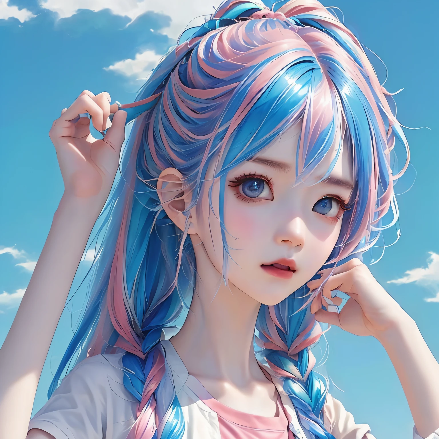 ishizuka, (masterpiece, best quality),1girl, Blue-pink hair