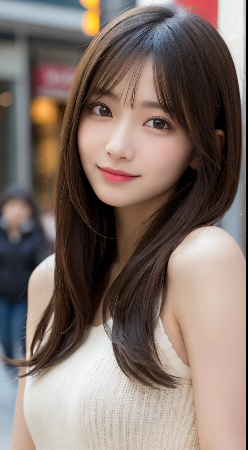 masutepiece, Best Quality, Illustration, Ultra-detailed, finely detail, hight resolution, 8K Wallpaper, Perfect dynamic composition, Beautiful detailed eyes, Women's fashion in winter,straight haired,small tits、Natural Color Lip, Bold sexy poses,Smile,Harajuku、20 years girl、Cute、Sexy shot looking at camera,Ultra-realistic raw photos