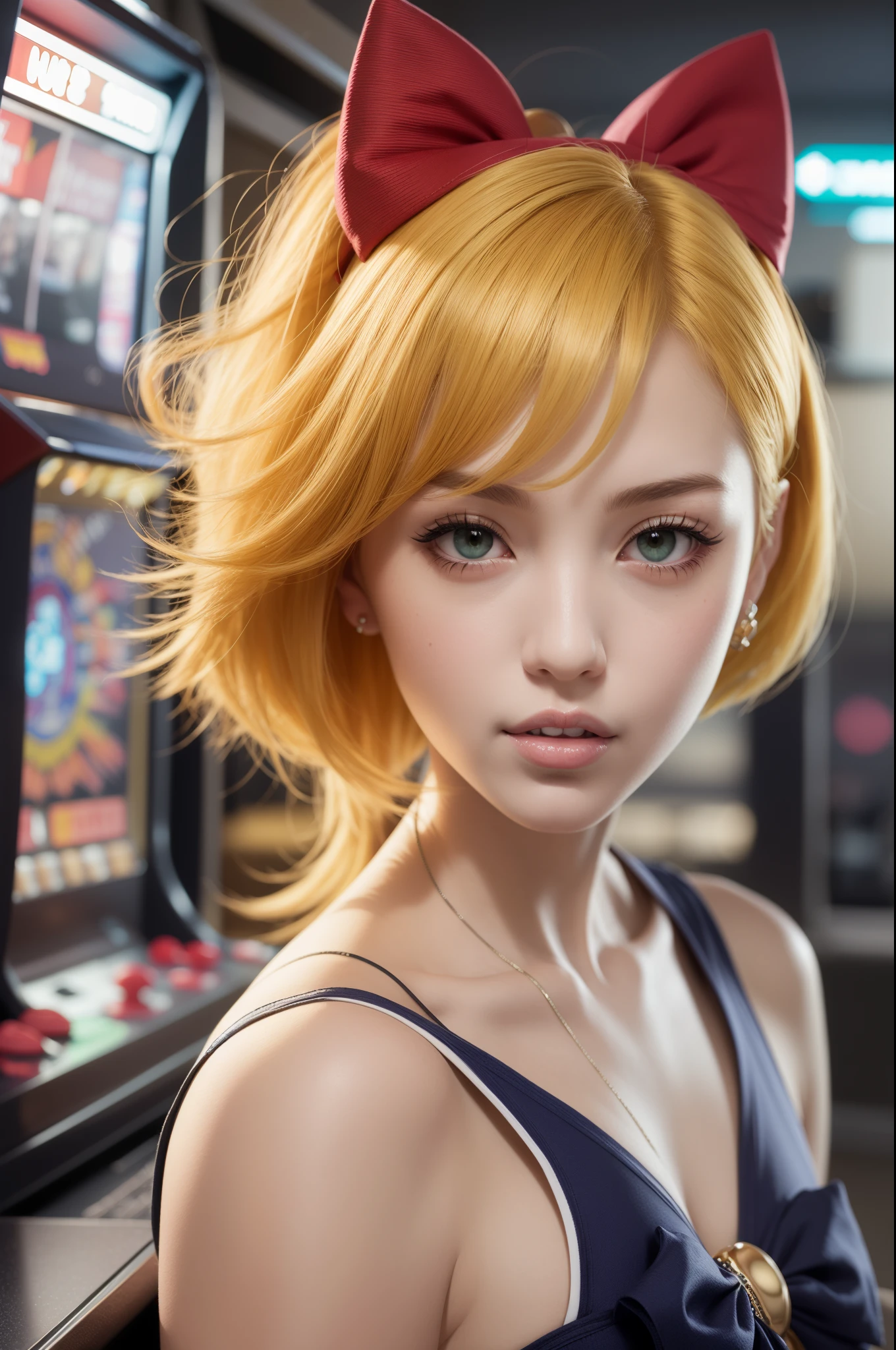 sailor moon with YELLOW hair at the arcade, stunning anime art by artgerm, 8k --auto --s2
