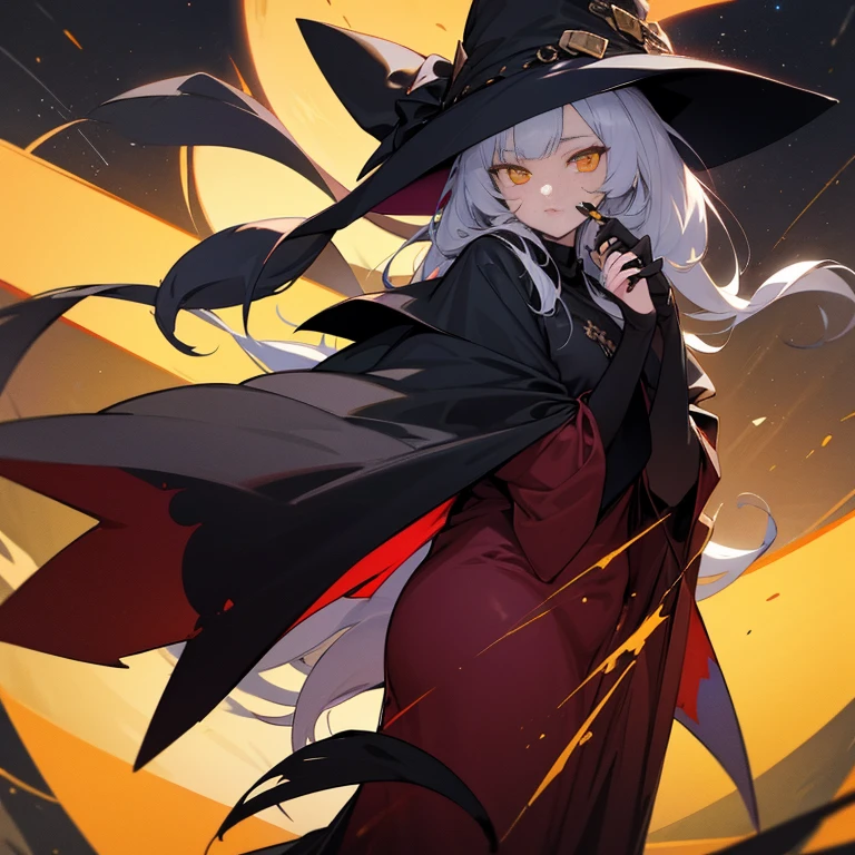the witch about 25 years old Boom Black clothe Golden Eyes black cat with long tail Black manicure natta starrysky
