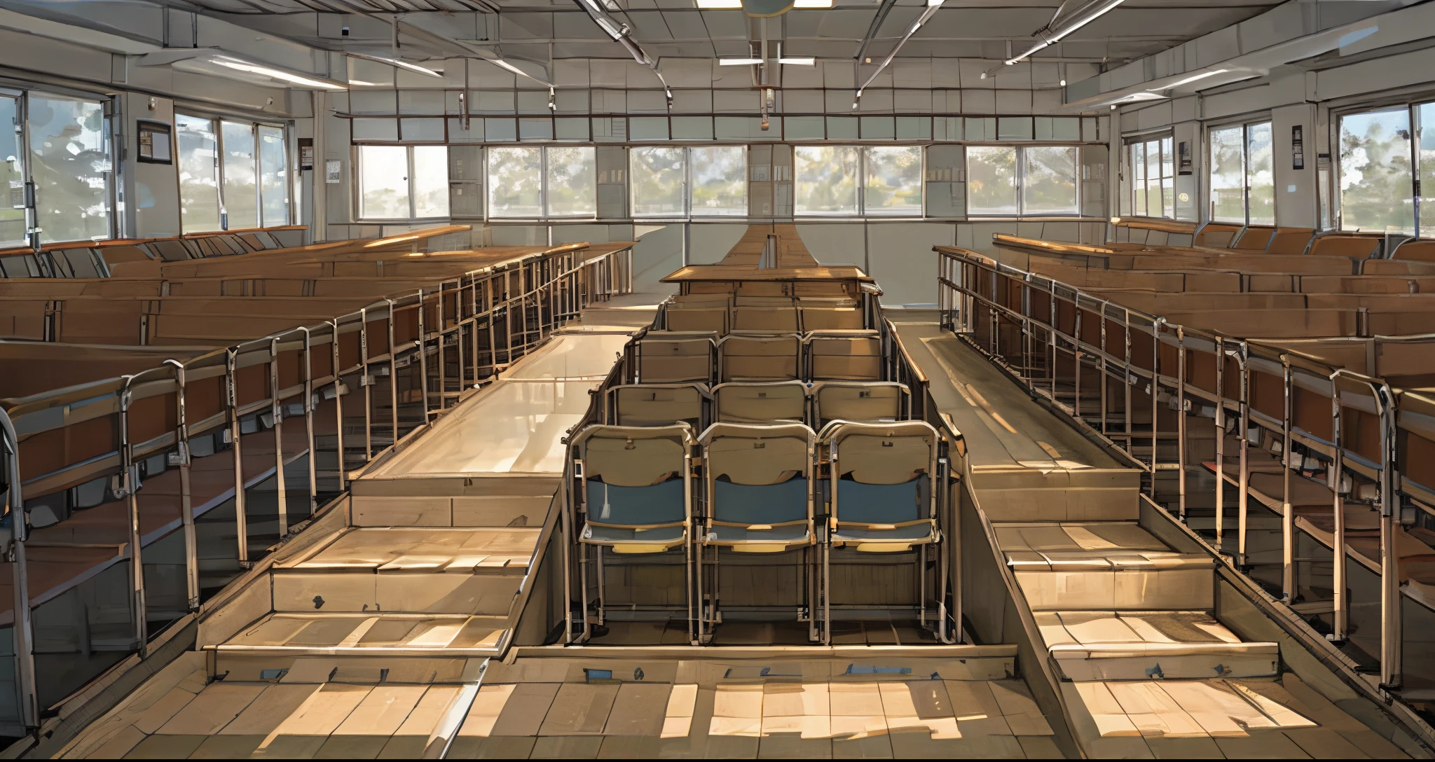 Ergonomic college lecture hall with ramps and advanced technology