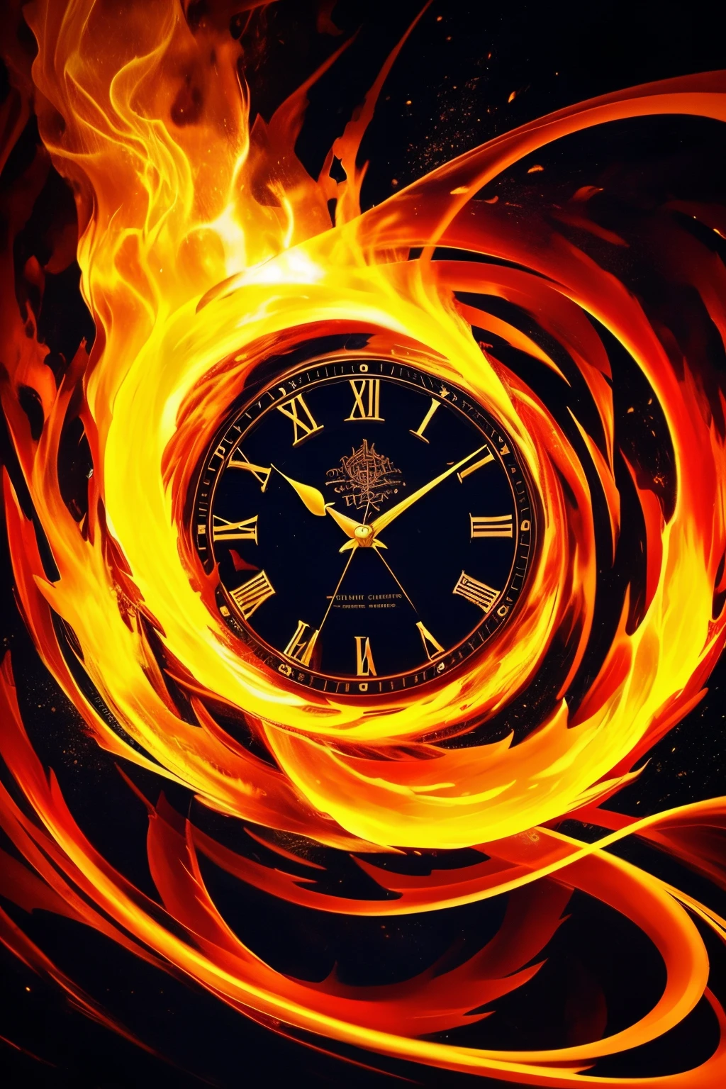 a close up of a clock with fire and water on it, time consumes us all, colorful fire, time is running out, the passage of time, the passing of time, caught in the flow of time, amazing wallpaper, time does not exist anymore, time, memory trapped in eternal time, in the flow of time, twist of time