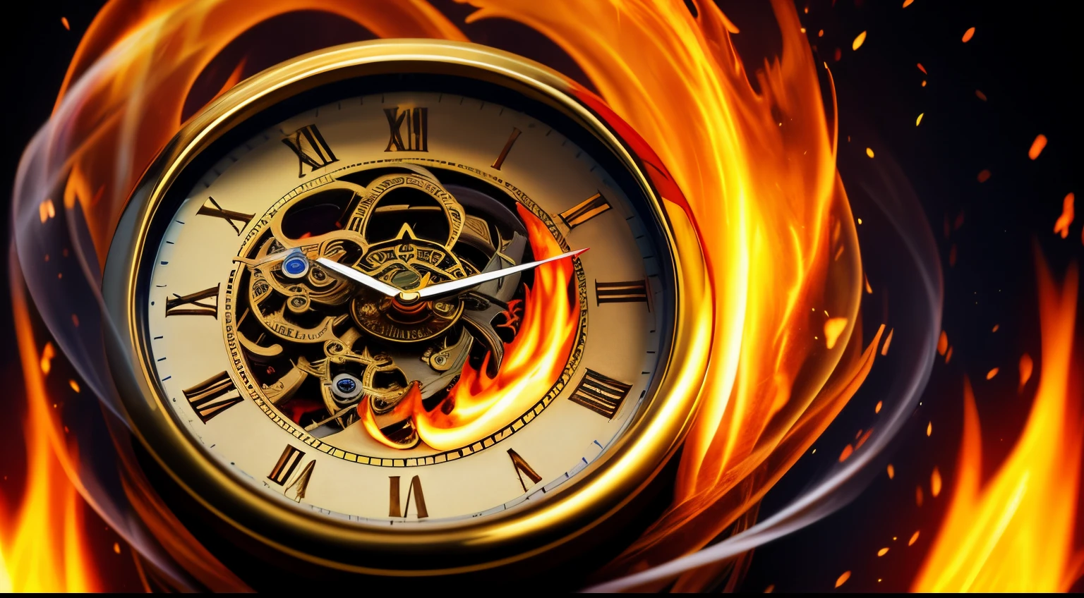 a close up of a clock with fire and water on it, time consumes us all, colorful fire, time is running out, the passage of time, the passing of time, caught in the flow of time, amazing wallpaper, time does not exist anymore, time, memory trapped in eternal time, in the flow of time, twist of time