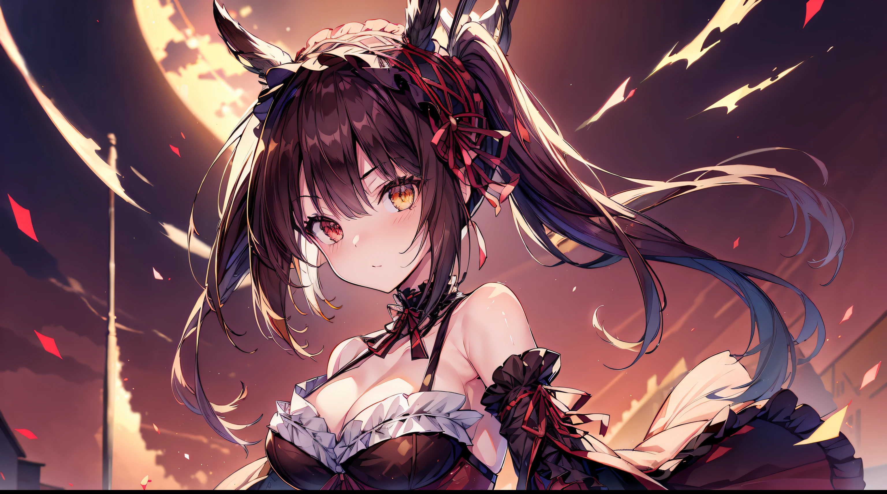 Kurumi,a 1girl, 8K quality, Best Quality, hairlong, a beautiful background, 1920x1080 resolution, beatiful face,