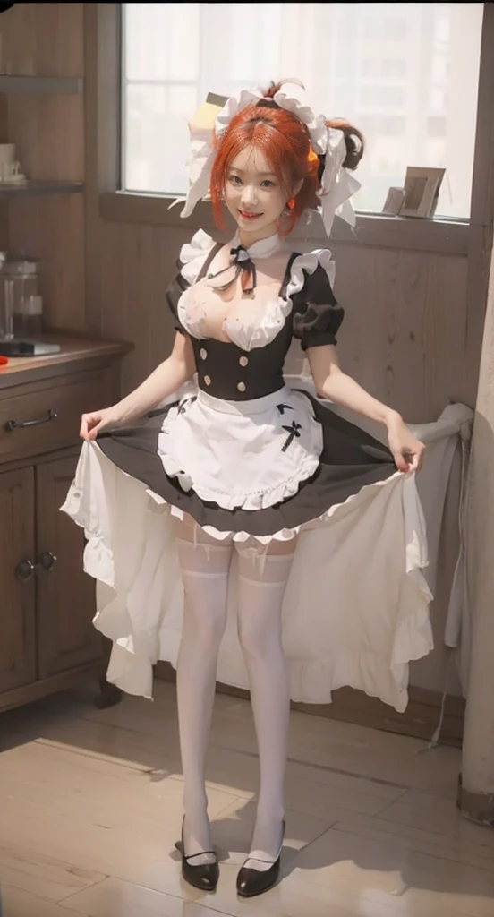the maid outfit,White ass pantyhose,White stockings,Thick white pantyhose,thick white dance socks,without wearing shoes,Colossal tits,hip is cocked,super detailing,hyper HD,A high resolution,1080p,Anatomically correct,Acura,body coordination,Portrait photos,Slender thighs,Delicatemakeup,Best quality at best, tmasterpiece, 超A high resolution, RAW photogr, Beautiful and beautiful,deepshadow, (realistically:1.4), full-body composition, Striking perspective.Bare-chested