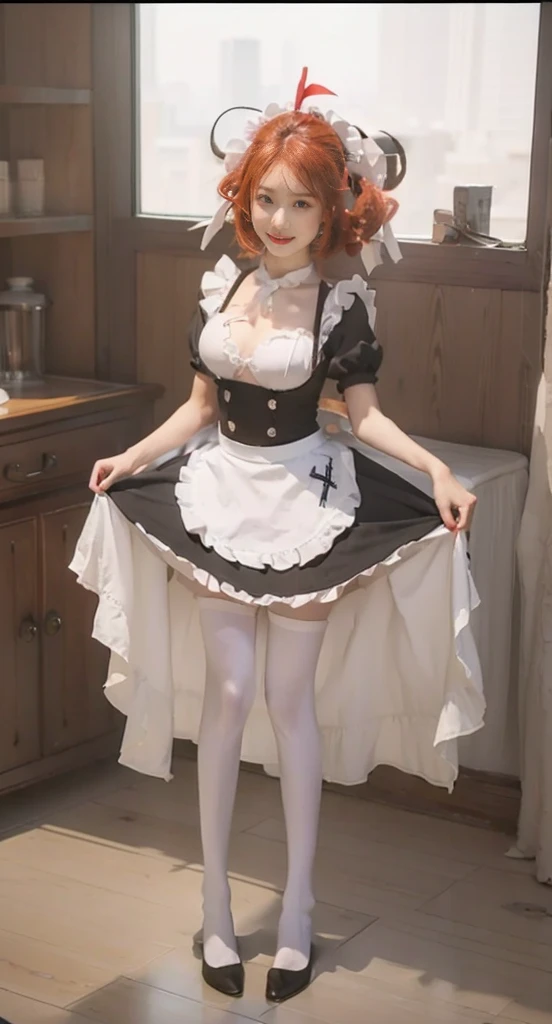 the maid outfit，White ass pantyhose，White stockings，Thick white pantyhose，thick white dance socks，without wearing shoes，Colossal tits，hip is cocked，super detailing，hyper HD,A high resolution,1080p,Anatomically correct，Acura，body coordination，Portrait photos，Slender thighs，Delicatemakeup，Best quality at best, tmasterpiece, 超A high resolution, RAW photogr, Beautiful and beautiful,deepshadow, (realistically:1.4), full-body composition, Striking perspective.Bare-chested