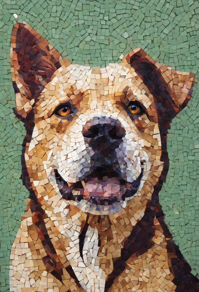 Portrait of a dog ,radiation mosaic:1.2, catch the sun:0.8, like shards of glass，Inject warmth and energy into a space:0.4 Flash and dance.