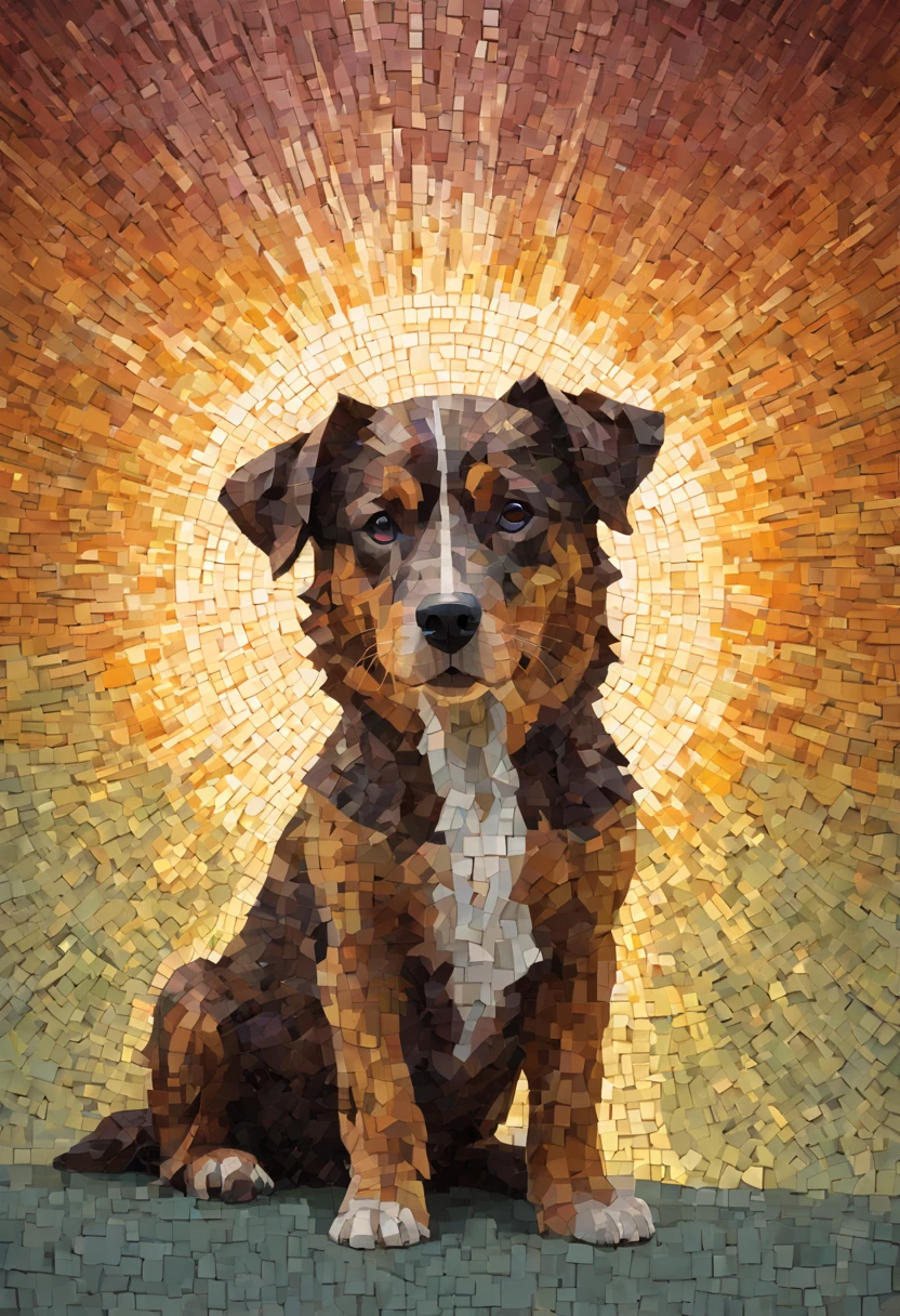 Portrait of a dog ,radiation mosaic:1.2, catch the sun:0.8, like shards of glass，Inject warmth and energy into a space:0.4 Flash and dance.