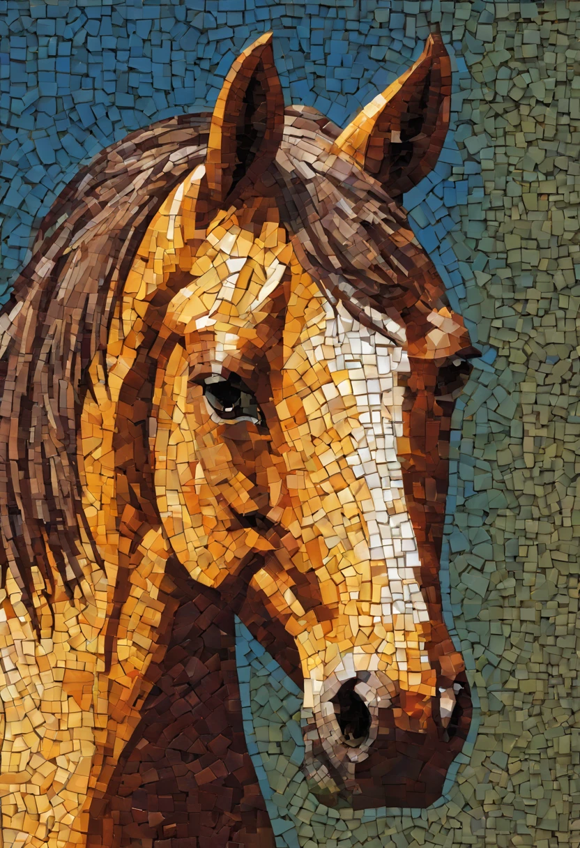 portrait of a horse ,radiation mosaic:1.2, catch the sun:0.8, like shards of glass，Inject warmth and energy into a space:0.4 Flash and dance.