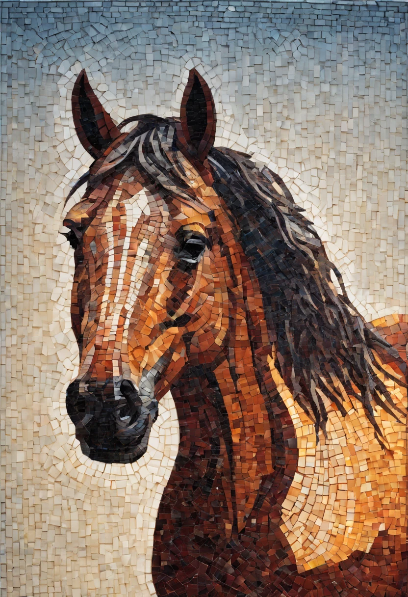 portrait of a horse ,radiation mosaic:1.2, catch the sun:0.8, like shards of glass,Inject warmth and energy into a space:0.4 Flash and dance.
