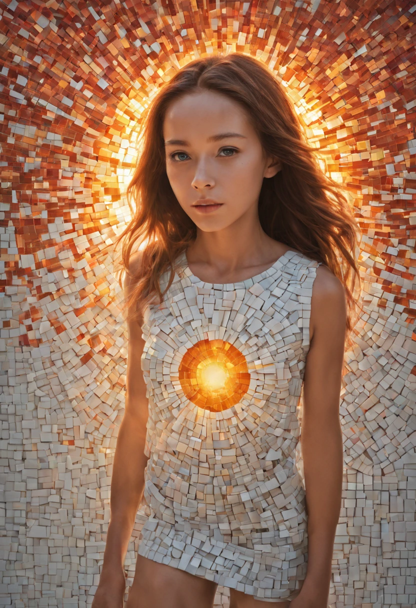 portrait of a girl ,radiation mosaic:1.2, catch the sun:0.8, like shards of glass，Inject warmth and energy into a space:0.4 Flash and dance.