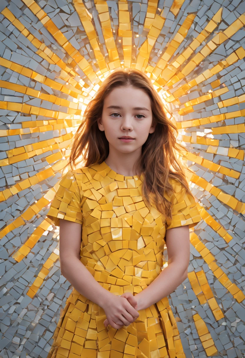 portrait of a girl ,radiation mosaic:1.2, catch the sun:0.8, like shards of glass,Inject warmth and energy into a space:0.4 Flash and dance.