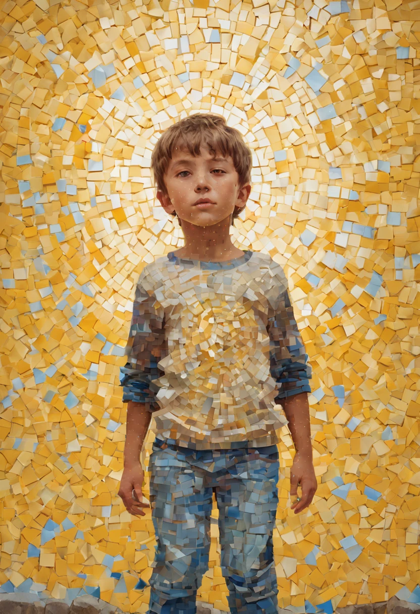 portrait of a boy ,radiation mosaic:1.2, catch the sun:0.8, like shards of glass，Inject warmth and energy into a space:0.4 Flash and dance.