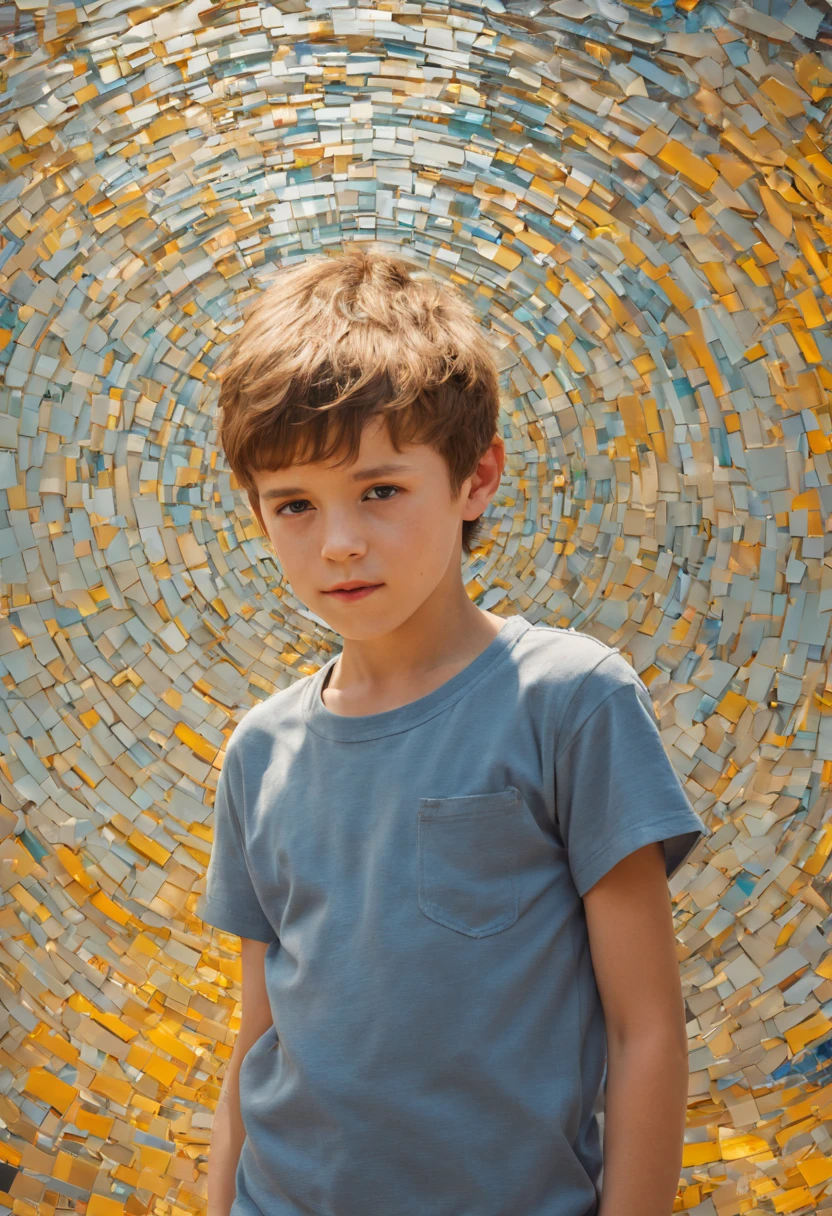 portrait of a boy ,radiation mosaic:1.2, catch the sun:0.8, like shards of glass，Inject warmth and energy into a space:0.4 Flash and dance.