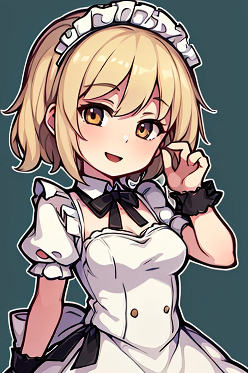 (top-quality、​masterpiece)、 One girl、Blonde girl, full bodyesbian, Happy smile,maid dress, simple background, full bodyesbian, (practical outline:1.2),