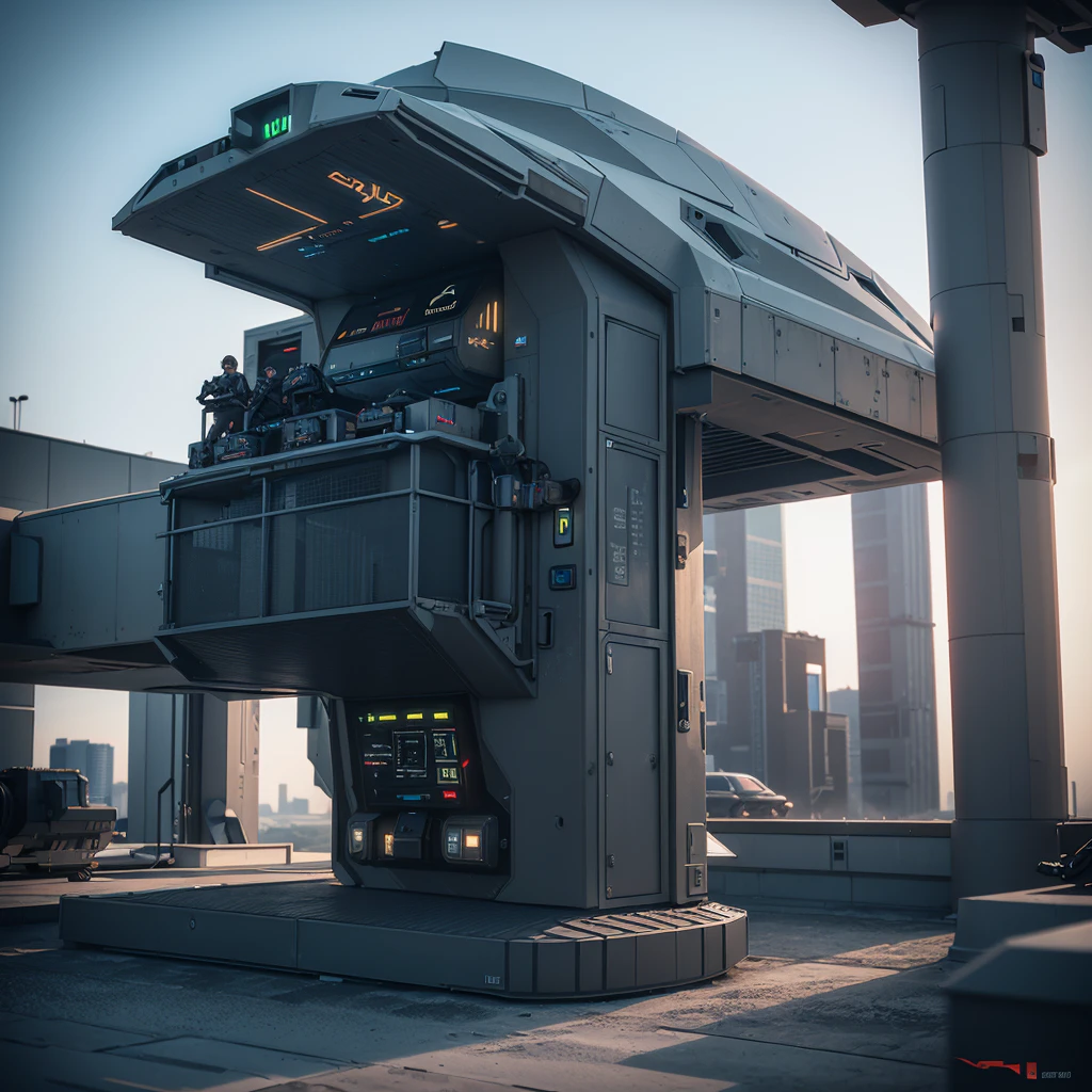A realistic photo of a futuristic sci fi styled spaceship. It's Loading troops and military vehicles on an alien planet. Troops below are guarding the landing zone. The spaceship is very sophisticated, highly detailed and realistic, Very detailed and accurate. Very large and powerful. , 3d render, cinematic, photo realistic, 32K resolution ultra HD, hyper realistic, cinematic lighting, cinematic colors, volumetric lightings, octane render, unreal engine 5.3.