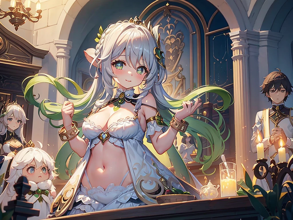 1 woman、Radiant hair、fluffy and soft hair、Sparkling eyes、爆乳、Too large breasts、Seductive breasts、Sheer underwear、Tiara of the Goddess、goddess god々Feeling、lace cape、a choker、Castle Room、Long Lace Bale、Ruffles and ribbons、A smile、The upper part of the body、 A glowing wand made of crystal.、wingspan、A benevolent look、Eternal brilliance、Too large breasts、爆乳、puffy chest、Cinderella's Castle、Navel Ejection、I can see my nipples