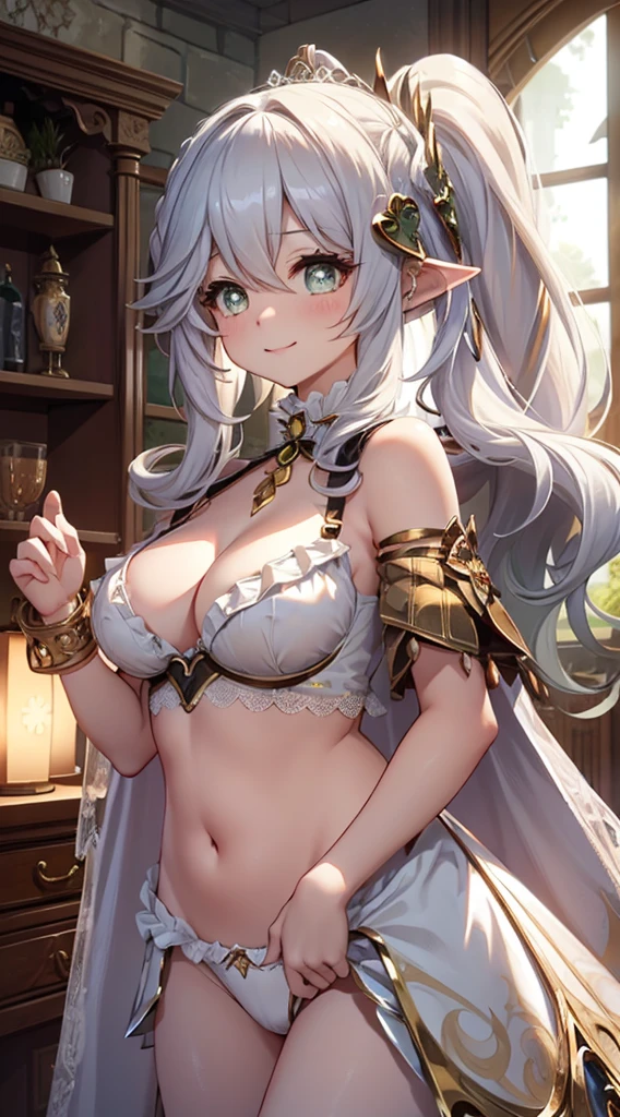 1 woman、Radiant hair、fluffy and soft hair、Sparkling eyes、爆乳、Too large breasts、Seductive breasts、Sheer underwear、Tiara of the Goddess、goddess god々Feeling、lace cape、a choker、Castle Room、Long Lace Bale、Ruffles and ribbons、A smile、The upper part of the body、 A glowing wand made of crystal.、wingspan、A benevolent look、Eternal brilliance、Too large breasts、爆乳、puffy chest、Cinderella's Castle、Navel Ejection、I can see my nipples