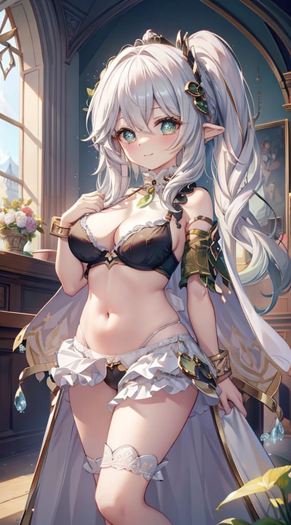 1 woman、Radiant hair、fluffy and soft hair、Sparkling eyes、爆乳、Too large breasts、Seductive breasts、Sheer underwear、Tiara of the Goddess、goddess god々Feeling、lace cape、a choker、Castle Room、Long Lace Bale、Ruffles and ribbons、A smile、The upper part of the body、 A glowing wand made of crystal.、wingspan、A benevolent look、Eternal brilliance、Too large breasts、爆乳、puffy chest、Cinderella's Castle、Navel Ejection、I can see my nipples