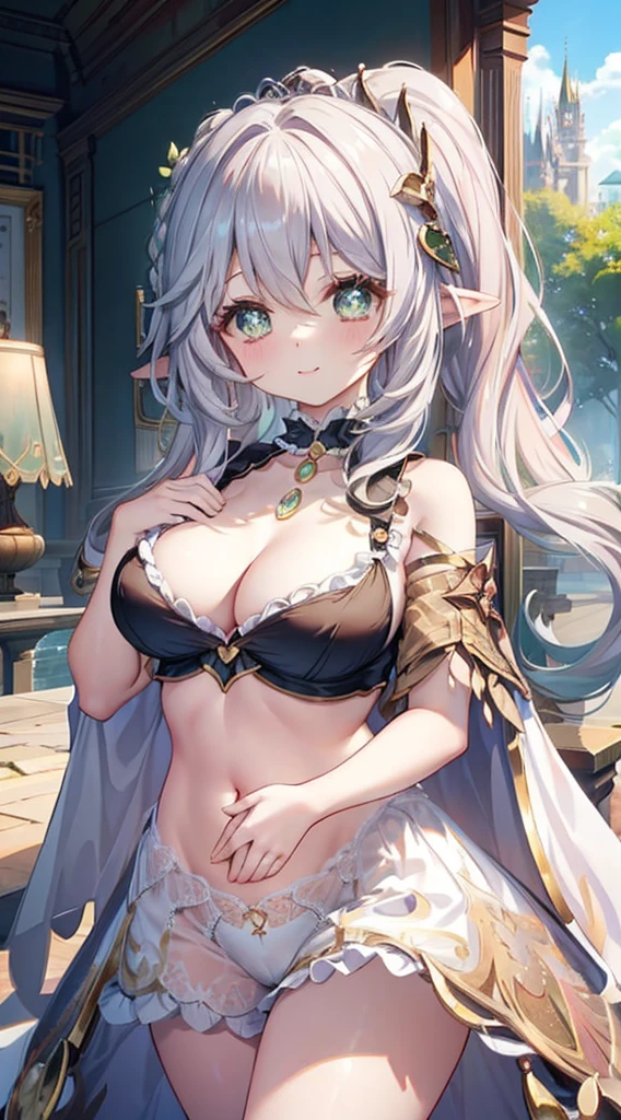 1 woman、Radiant hair、fluffy and soft hair、Sparkling eyes、爆乳、Too large breasts、Seductive breasts、Sheer underwear、Tiara of the Goddess、goddess god々Feeling、lace cape、a choker、Castle Room、Long Lace Bale、Ruffles and ribbons、A smile、The upper part of the body、 A glowing wand made of crystal.、wingspan、A benevolent look、Eternal brilliance、Too large breasts、爆乳、puffy chest、Cinderella's Castle、Navel Ejection、I can see my nipples