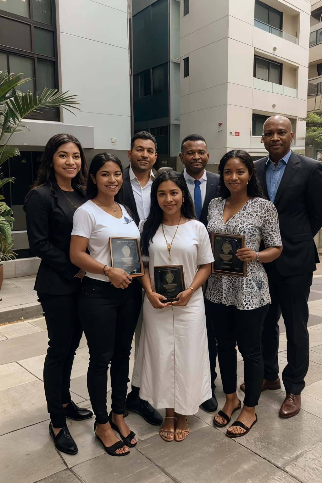 Uma imagem realista, that symbolizes the union and leadership of the syndicators, may feature a diverse group of people from various ethnicities, representing different condominiums, lado a lado, holding a plaque commemorating Síndico&#39;s Day.