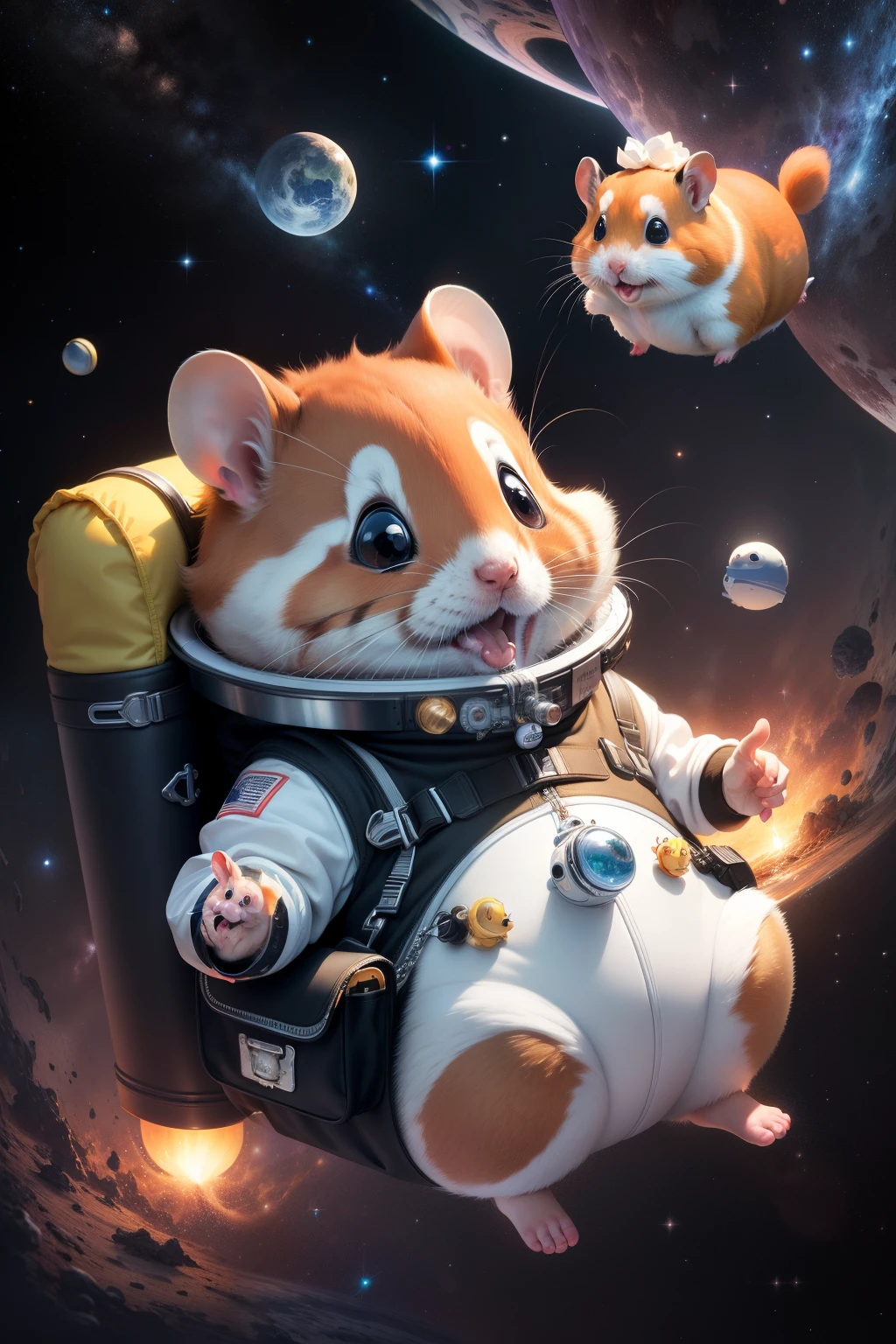 tmasterpiece, Best quality,personification,Anthropomorphic hamster,Q version hamster,Hamster Adventurer,Spacesuit,Space Adventures