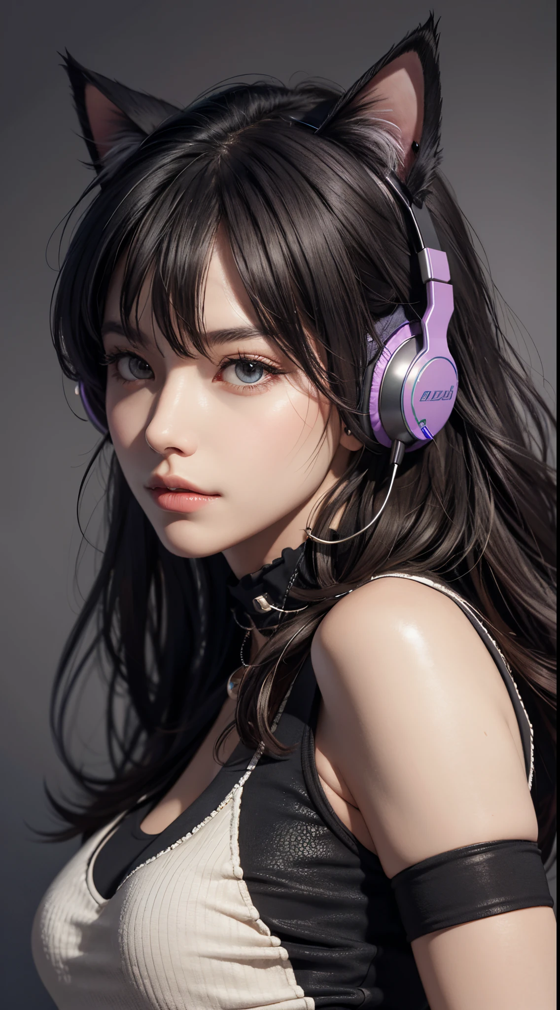 cat ear headphones, UHD, retina, masterpiece, ccurate, anatomically correct, textured skin, super detail, high details, high quality, best quality, highres, 1080P, HD, 4K, 8k, 16k