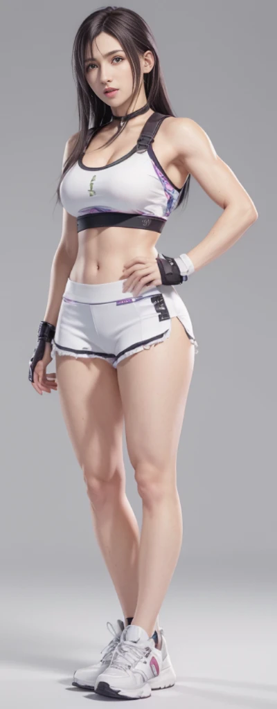 (best quality,ultra-detalhado),(Realistic:1.37),Tifa Lockhart, Rosto bonito e detalhado, expression serious, maquiagem preta nos olhos, textura ultra realista, rosto delicado, corpo delicado, Fit physique