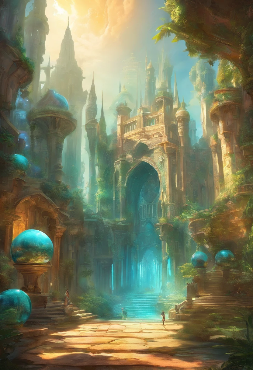 sidon style, City of progress, futuristic city, utopian world, shiny great colors,prosperous buildings, high class clothes and architectural designs, luxurious constructions, utopian futur, highly detailed, hdr, perfect, stunning progressive architecture, flawless world, reflective surfaces, subsurface scattering, flawless buildings, beyond imagination, 8K, global illumination, wide angle, god rays, dream world, 2 giant chrome balls glowing aqua