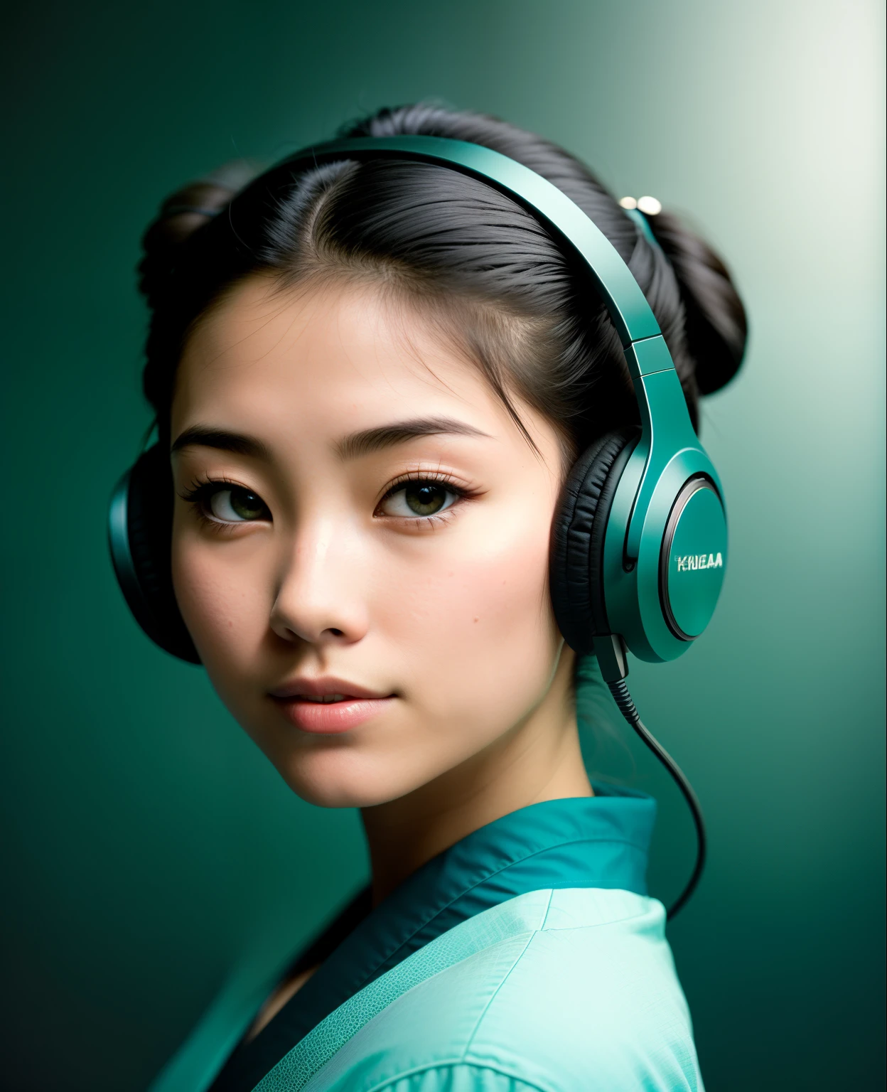 teal background,
award winning extremely high detail digital RAW color photo, close up of a
a hyperdetailed portrait of a beautiful japanese geisha, perfect body, ((wearing wireless headphones)),
HDR, 8k resolution, smooth, (defocus):1.7, (warm soft ambient light):1.8, atmosphere, realistic, (volumetric fog):1.6, depth of field, side lighting,
photographed on a Kodak box camera