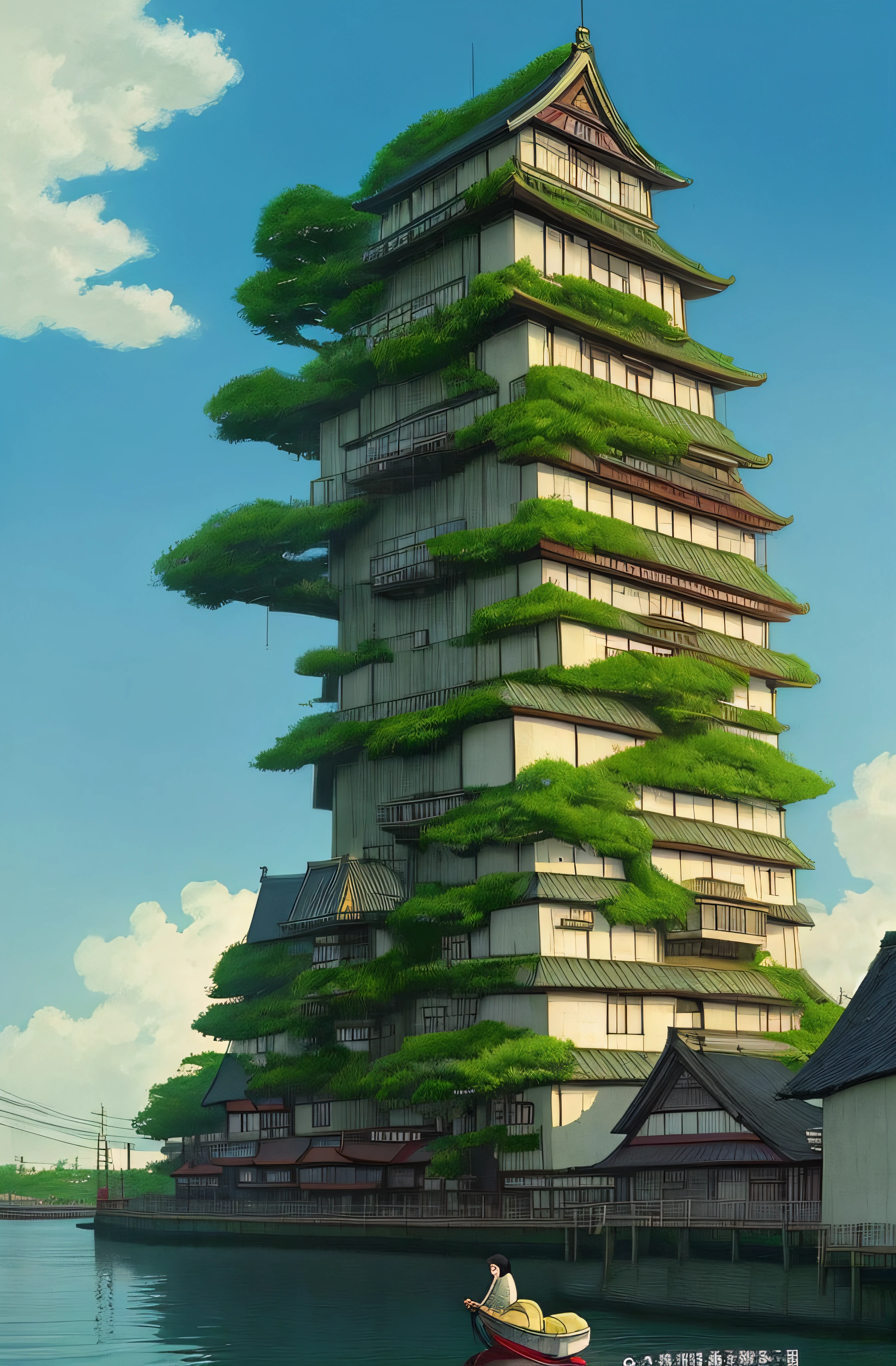 Spirited Away, by Miyazaki, Miyazaki world, peace, the anime, architechture, Walking Castle, Living City, water, Japanese architecture