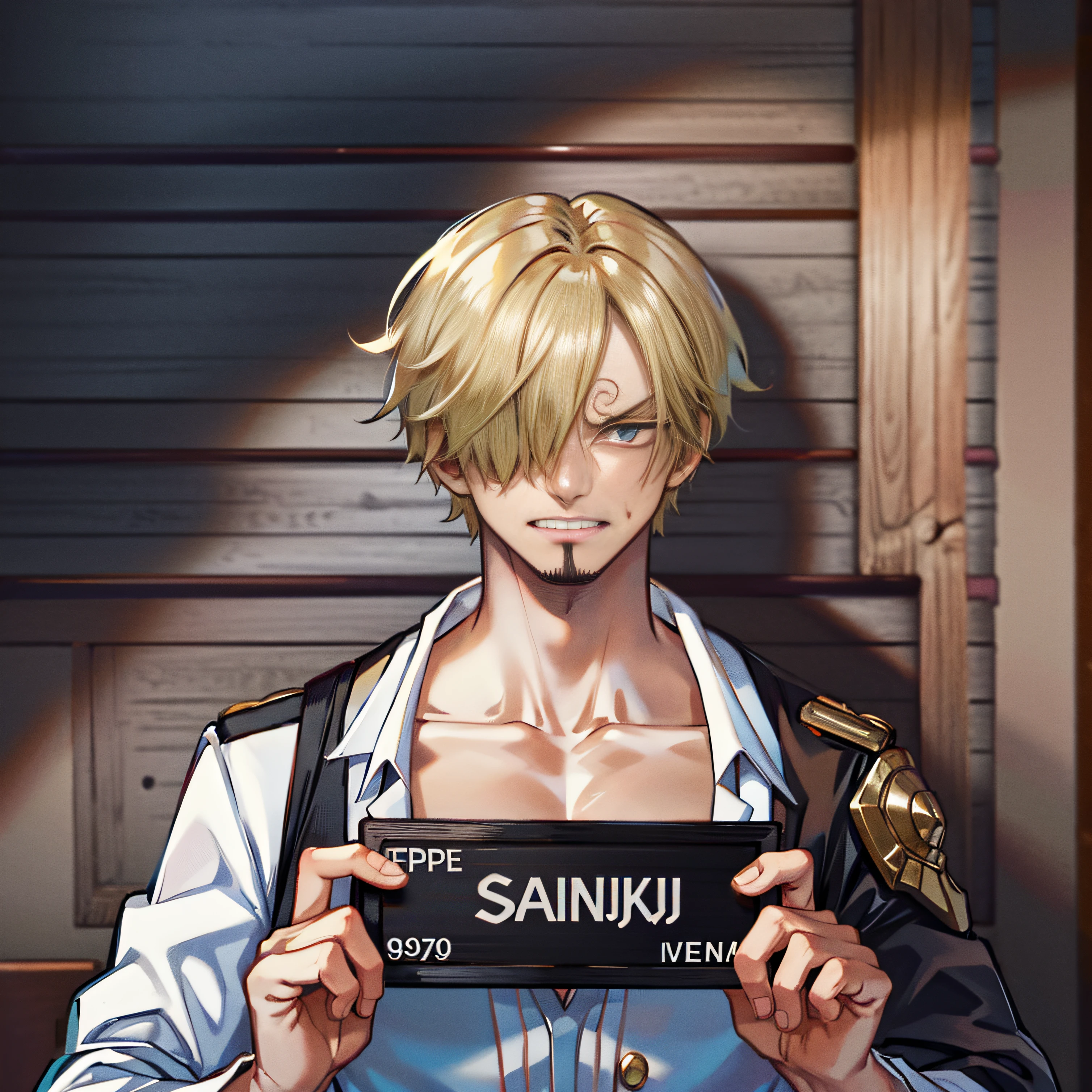 corpse, sinister, male, looking at the camera, ultra realistic, fully detailed, cemetery environment, bright eyes, white dress torn and stained with blood, bones exposed, putrid wounds, sensual, terrifying, bruised by the body, exposed fracture in the collarbone, slight smile, super detailed, white eyes,gun shots in the body, Vinsmoke Sanji, Clear eyes,