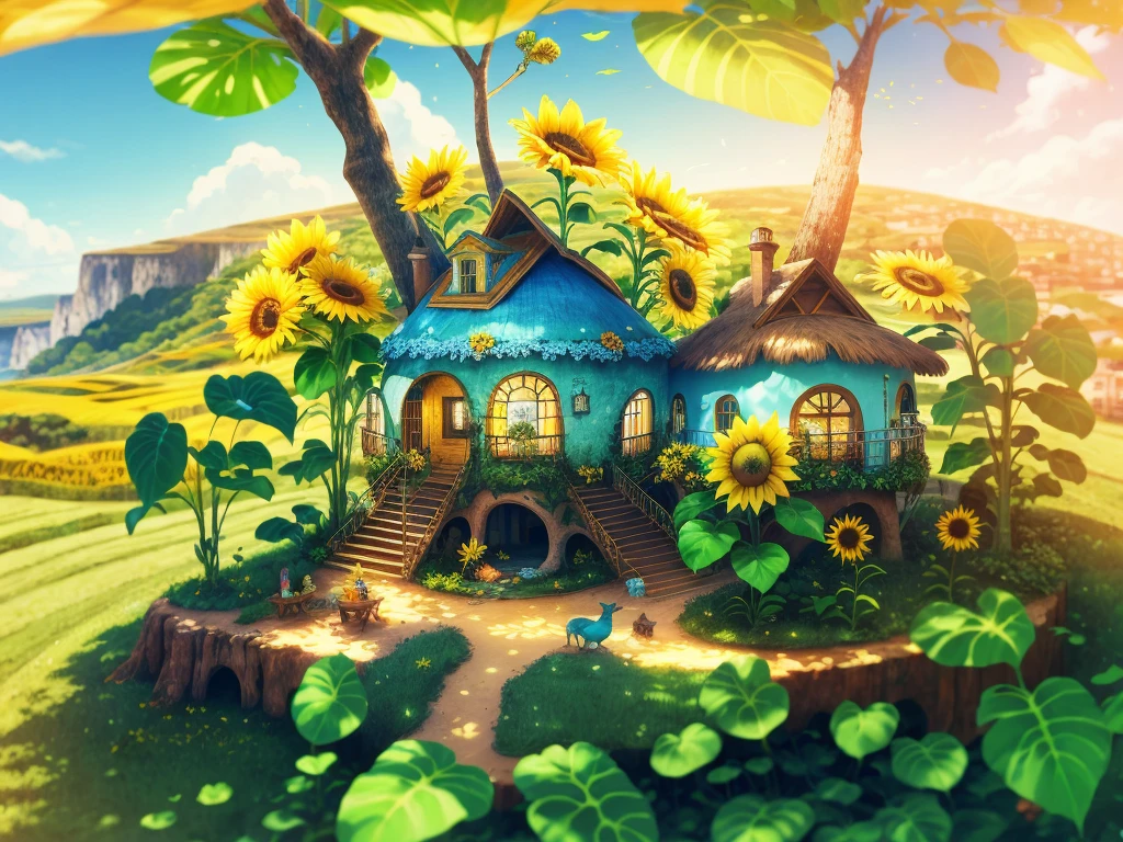 mundo em uma garrafa，A paradise that looks like a fairyland，Casa colorida do cogumelo，Um mundo de fadas，Summer day，Beachside，rios，tree house，Sunflower Fields，lavanda，Serras，Picos de Montanha，big trees，