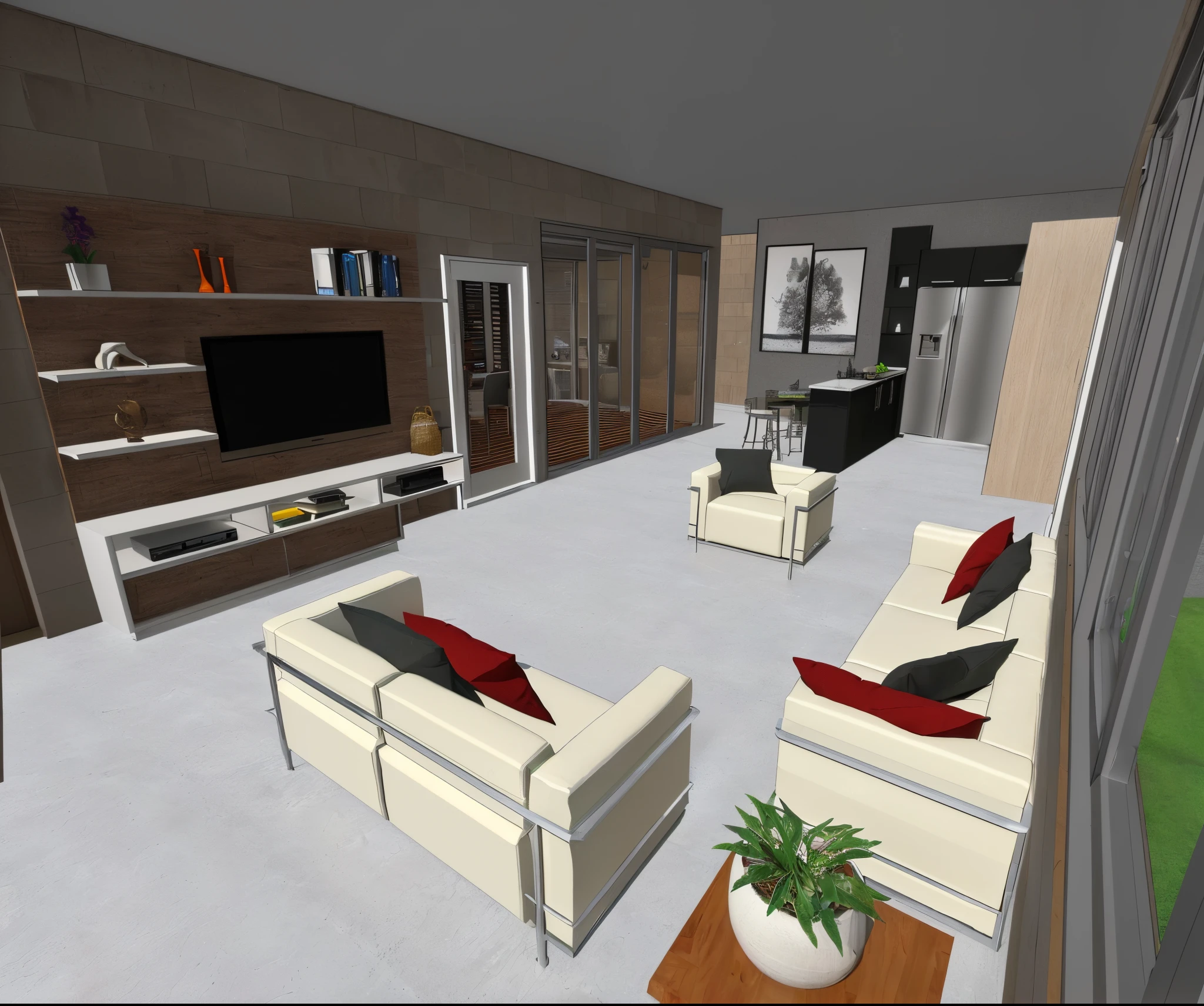 there is a living room with a couch, Cadeiras, a TV and a table, sala de estar interior, 3D-rendering, 3D rendering, sala de estar moderna, sala de estar, Fotografia da sala 3D iOS, projeto residencial, Casa Conceito, 3d renderizado, 3 d renderizado, detailed renderings, 3D rendering!, 3D-rendering!, design de apartamentos, Detailed rendering. ultra realistic rendering