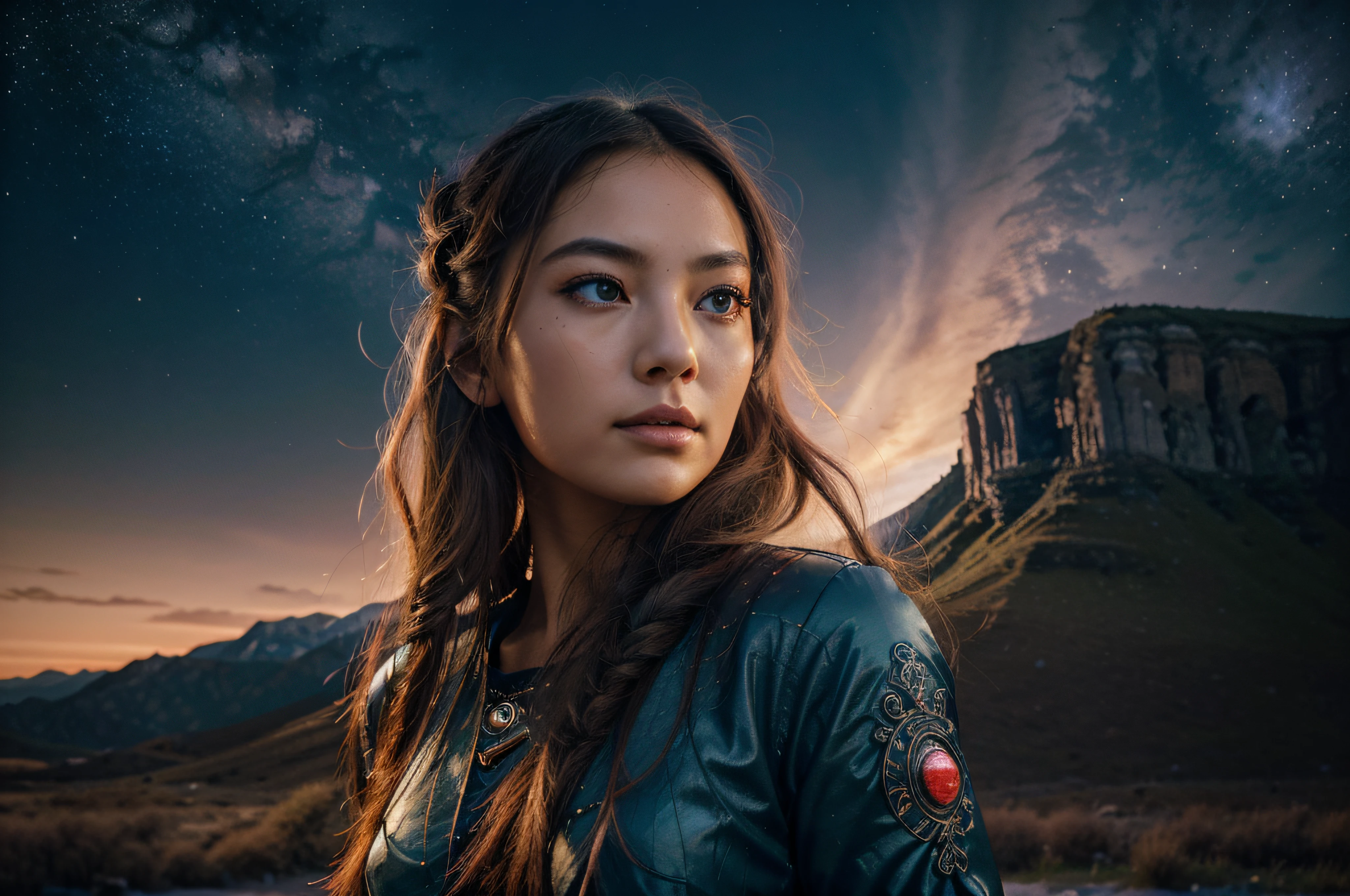 asian girl, wide angle view, best qualtiy,ultra - detailed,Most Best Illustration,Best shadow,tmasterpiece,A high resolution,professionalartwork,famousartwork),Detailed night sky,beautidful sky,light pink eyes color, ultra - detailed eyes, sci-fy,colored sclera,Cosmic light,Space ,extremly high detail,3 d goddess landscape,Extremely detailed footage of the goddess,a stunning landscape of a goddess,goddess of space and tim, a stunning portrait of a goddess,Side image of the goddess,portrait of a beautiful goddess,Full body portrait of the goddess,hecate goddess,portrait of a norse moon goddess