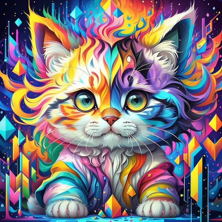 (cute baby cat),(melhor pose),(best angle), (better expression), Eduardo Kobra acolchoamento ,multidimensional geometric wall PORTRAIT, arte, Chibi,
Yang08k, lindo, Colouring,
Primary works, qualidade superior, melhor qualidade, Arte Oficial, Beautiful and Aesthetic, pelos coloridos,