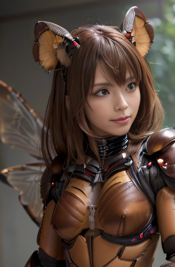(high resolution,masterpiece,best quality,extremely detailed CG, anime, official art:1.4), realistic, photo, amazing fine details, all intricate, gloss and shiny,awesome many layers, 8k wall paper, 3d, sketch, kawaii, illustration,( solo:1.4), perfect female proportion,villainess, (fusion of dark brown cockroach and lady:1.4), (brown cockroach form lady:1.2), (brown cockroach lady:1.2), (fusion:1.2), (solo:1.4), (evil smile:1.2), muscular, abs, (cockroach brown exoskeleton bio insect suit:1.4), (cockroach brown exoskeleton bio insect armor:1.2), (brown transparency cockroach wing:1.4), (brown cockroach antennae:1.3),