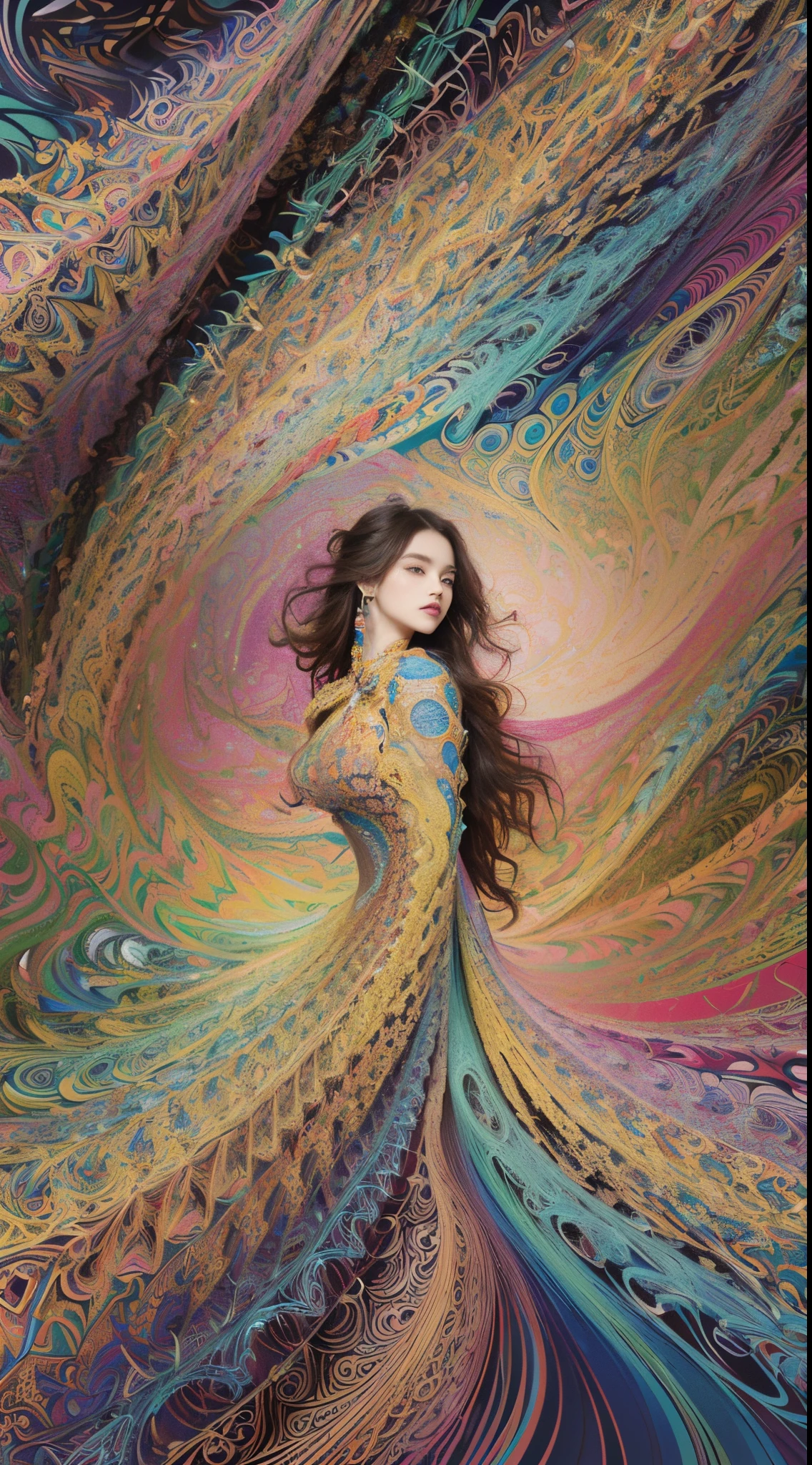 (masterpiece, top quality, best quality, official art, beautiful and aesthetic:1.2), (1girl:1.3), extremely detailed,(fractal art:1.2),colorful,highest detailed,(zentangle:1.2), (dynamic pose), (abstract background:1.5), (treditional dress:1.2), (shiny skin), (many colors:1.4), upper body
