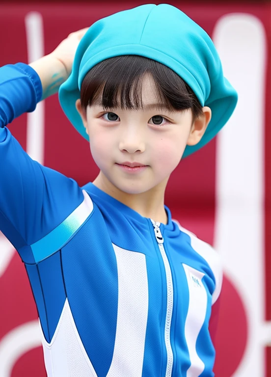 a beauty girl　Upper eye　short-cut　gymnastic suit