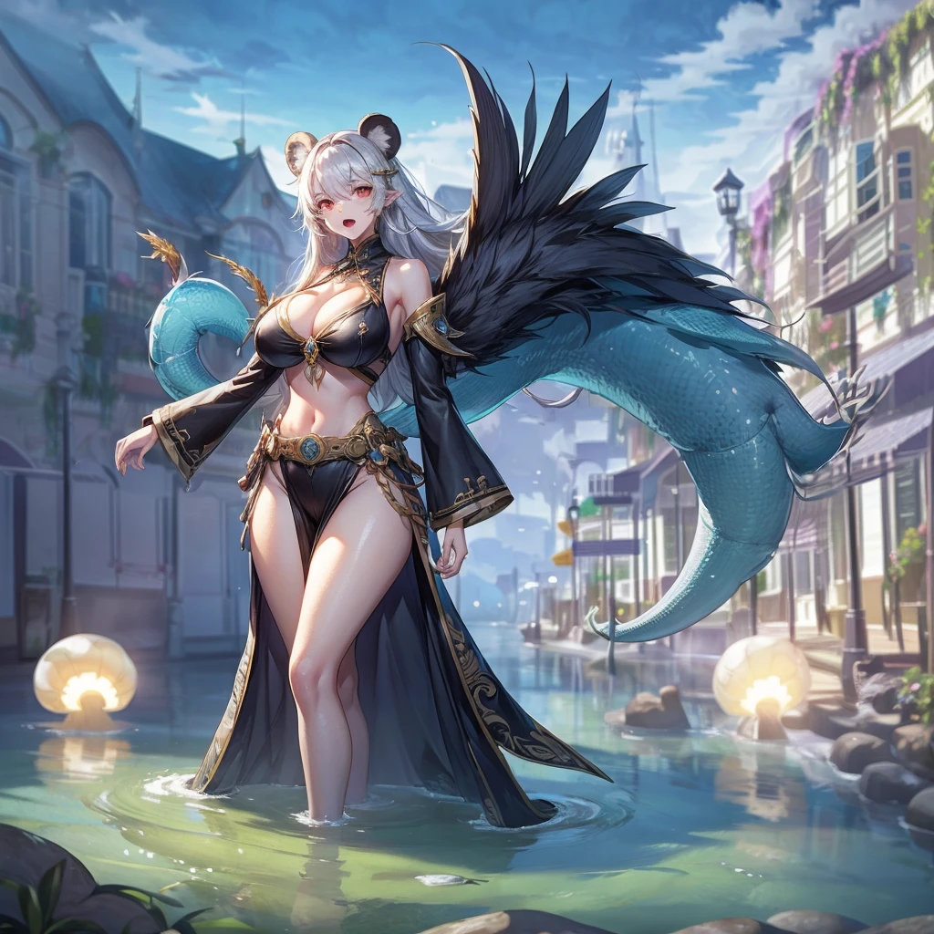 Perfect female body,heart shaped pupils,underboob,cleavage,solo,panda ears,slim,tail,looking at viewer,waistdetached sleeves,huge breasts,heterochromia,beautiful detailed eyes,,masterpiece,highres，best quality,masterpiece,illustration,extremely delicate and beautiful detailed CG,unity 8k wallpaper,Amazing,fantacy world,finely detailed illustrstion,pov,crowd,panda ears,white hear,red eyes,frightful, looking at viewer, open mouth, red eyes, skeleton, glowing eyes, palm tree, leaf, feathers, male focus, animal, vines, fangs, sky,splash the red liquid,squishy,Mushroom man, zombies,
perfect curly body,bared_shoulder,highly detailed decorations,Seaside,Beach,Beach,Sun,The light on the face,highly detailed,ray tracing,Three Point Lighting,Key light,Fill light,Back light,Global illuminations,Bright,overexposure, assisted exposure, double exposure,by Victor Yushkevich,photography realistics,highly detailed Atlantis,grand ,by Makoto Shinkai,by Greg Rutkowski,by Victor Yushkevich,by Studio Ghilb.