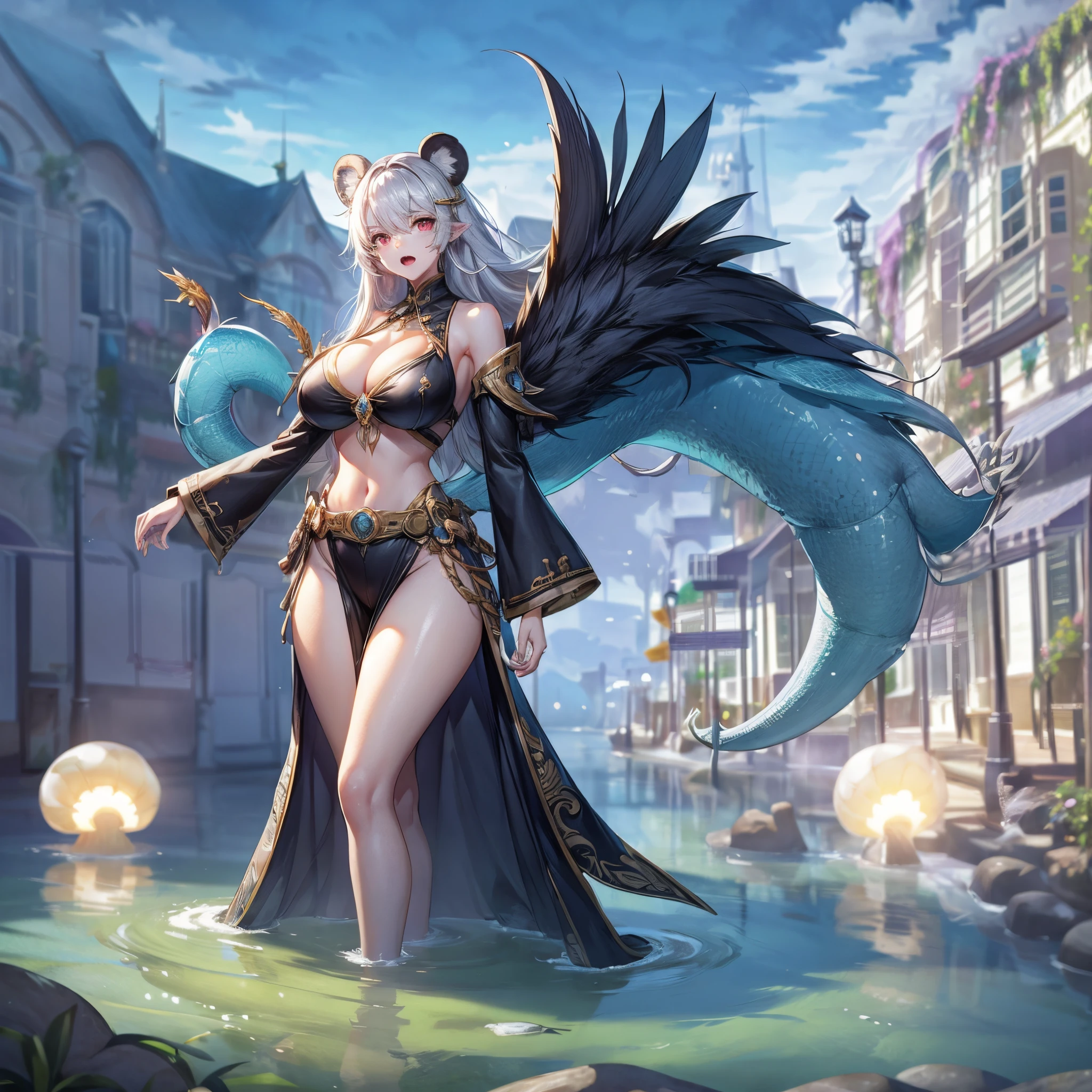 Perfect female body,heart shaped pupils,underboob,cleavage,solo,panda ears,slim,tail,looking at viewer,waistdetached sleeves,huge breasts,heterochromia,beautiful detailed eyes,,masterpiece,highres，best quality,masterpiece,illustration,extremely delicate and beautiful detailed CG,unity 8k wallpaper,Amazing,fantacy world,finely detailed illustrstion,pov,crowd,panda ears,white hear,red eyes,frightful, looking at viewer, open mouth, red eyes, skeleton, glowing eyes, palm tree, leaf, feathers, male focus, animal, vines, fangs, sky,splash the red liquid,squishy,Mushroom man, zombies,
perfect curly body,bared_shoulder,highly detailed decorations,Seaside,Beach,Beach,Sun,The light on the face,highly detailed,ray tracing,Three Point Lighting,Key light,Fill light,Back light,Global illuminations,Bright,overexposure, assisted exposure, double exposure,by Victor Yushkevich,photography realistics,highly detailed Atlantis,grand ,by Makoto Shinkai,by Greg Rutkowski,by Victor Yushkevich,by Studio Ghilb.