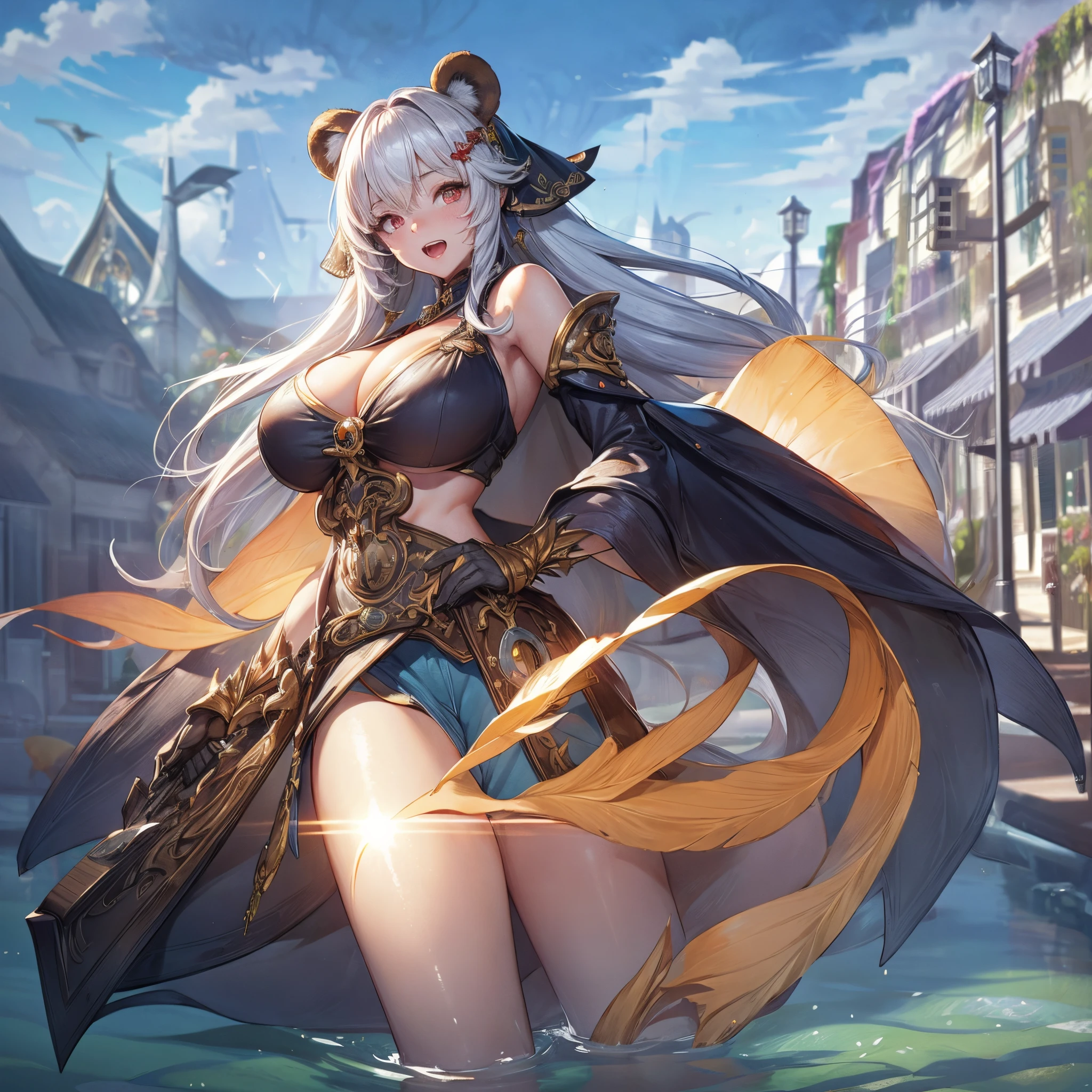 Perfect female body,heart shaped pupils,underboob,cleavage,solo,panda ears,slim,tail,looking at viewer,waistdetached sleeves,huge breasts,heterochromia,beautiful detailed eyes,,masterpiece,highres，best quality,masterpiece,illustration,extremely delicate and beautiful detailed CG,unity 8k wallpaper,Amazing,fantacy world,finely detailed illustrstion,pov,crowd,panda ears,white hear,red eyes,frightful, looking at viewer, open mouth, red eyes, skeleton, glowing eyes, palm tree, leaf, feathers, male focus, animal, vines, fangs, sky,splash the red liquid,squishy,Mushroom man, zombies,
perfect curly body,bared_shoulder,highly detailed decorations,Seaside,Beach,Beach,Sun,The light on the face,highly detailed,ray tracing,Three Point Lighting,Key light,Fill light,Back light,Global illuminations,Bright,overexposure, assisted exposure, double exposure,by Victor Yushkevich,photography realistics,highly detailed Atlantis,grand ,by Makoto Shinkai,by Greg Rutkowski,by Victor Yushkevich,by Studio Ghilb.