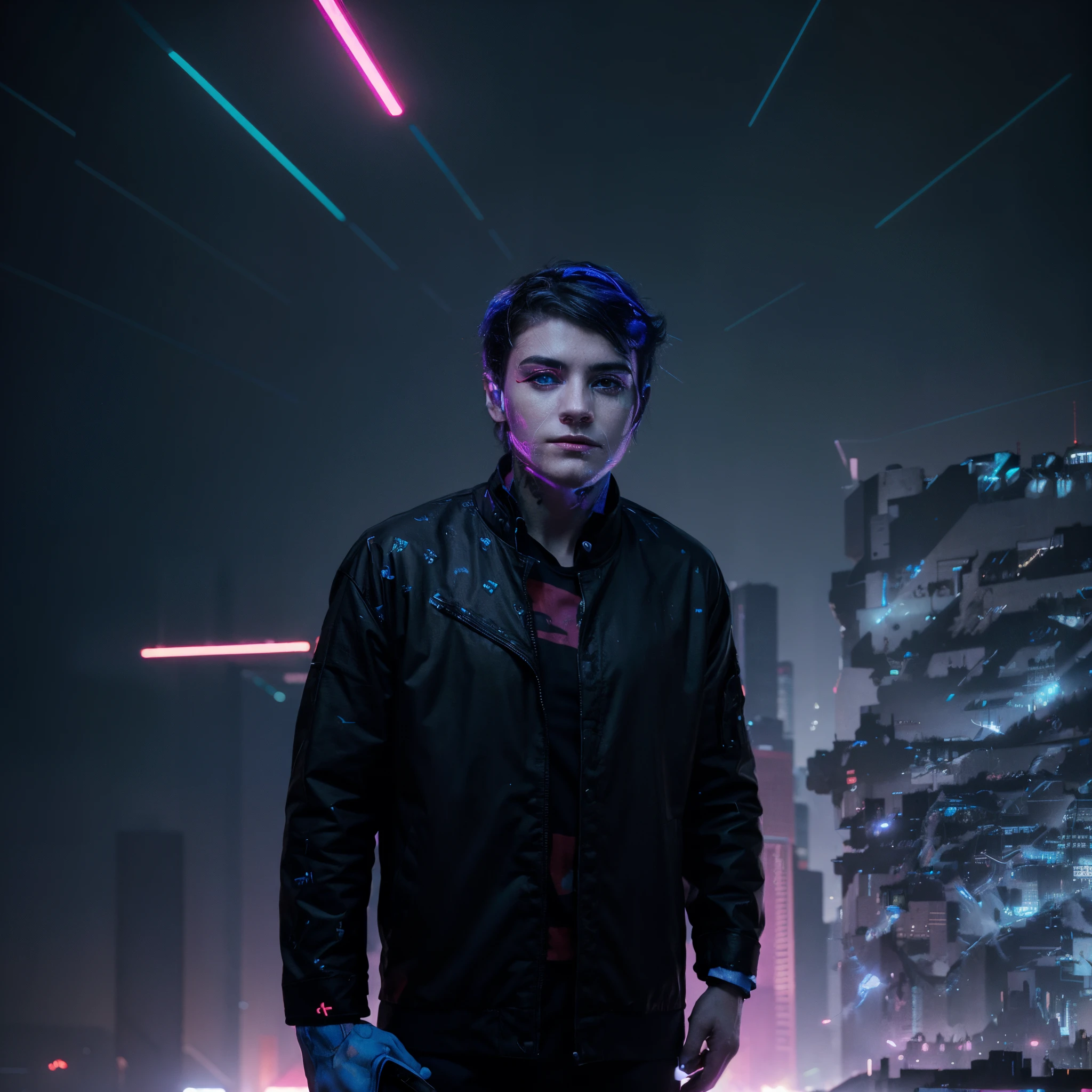 Changer background to cyberpunk with realistic face. Neon colour effect with 8k resolution ,  profile picture for instagram