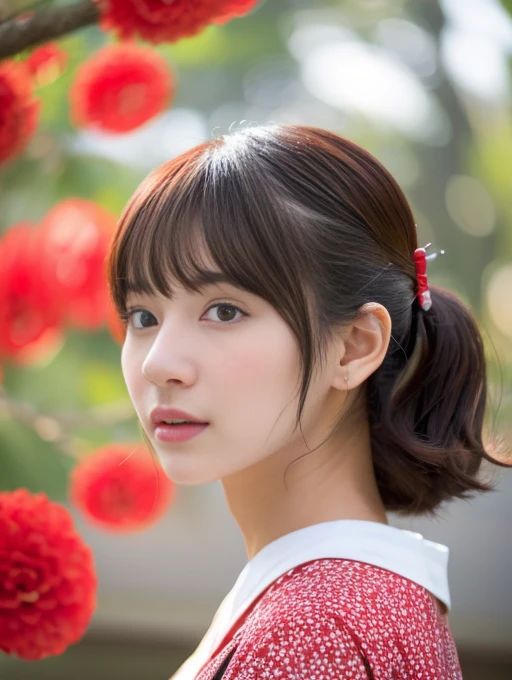 japanes realisitic a beauty girl barechested Cheeks red