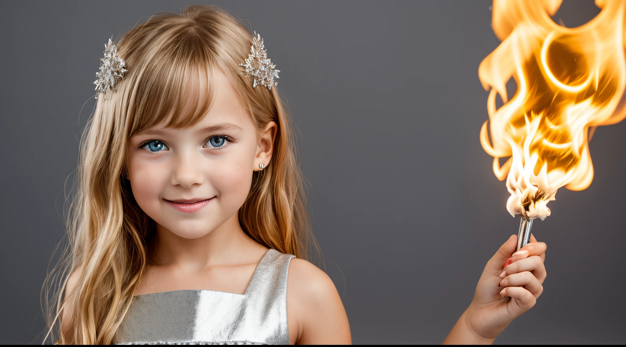 BLOND girl in a crown of horns holding a flashlight GREEN light , segurando uma lanterna com laser verde,